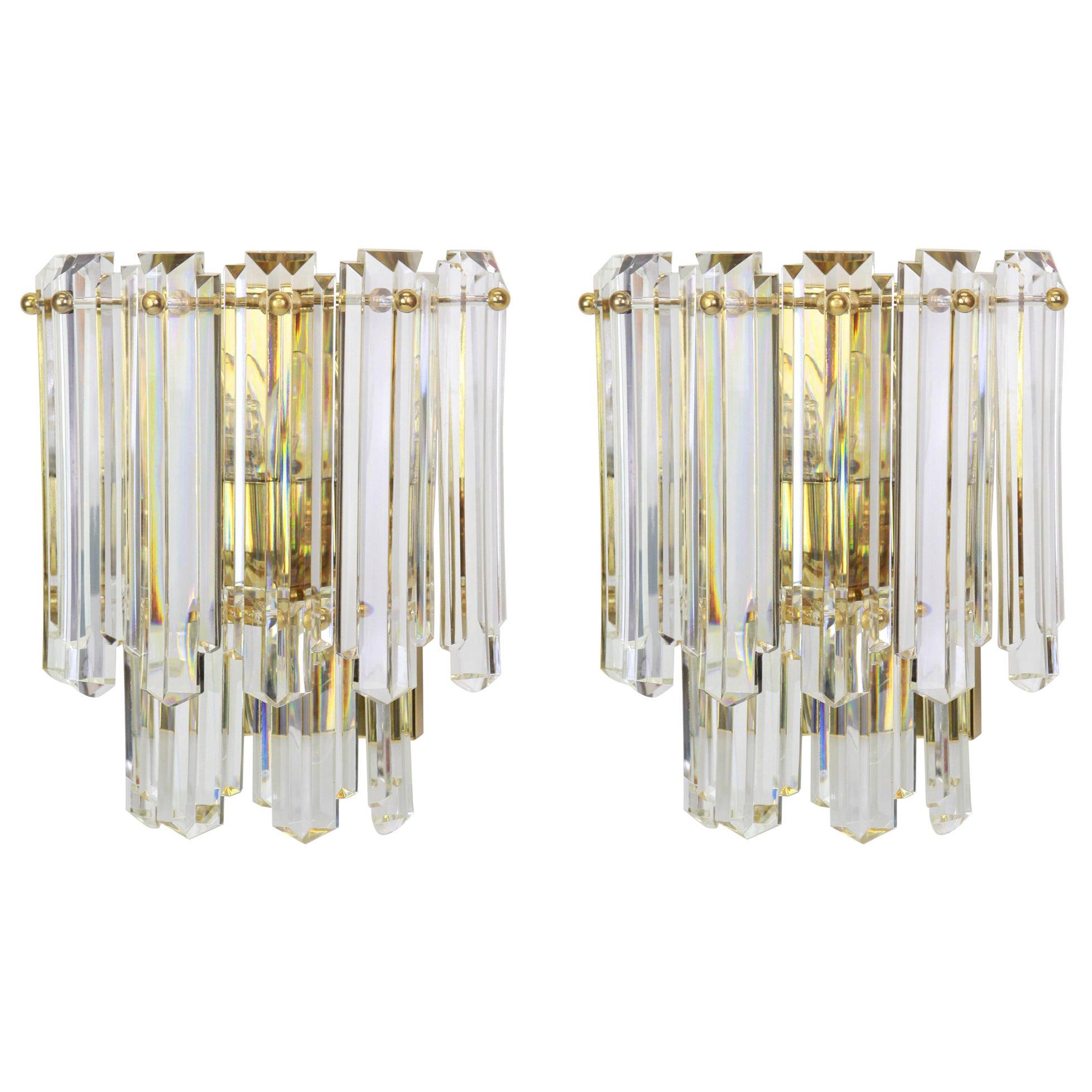 Pair of Large Kalmar Crystal Glass Sconces Wall Lights, Austria, 1970s For Sale