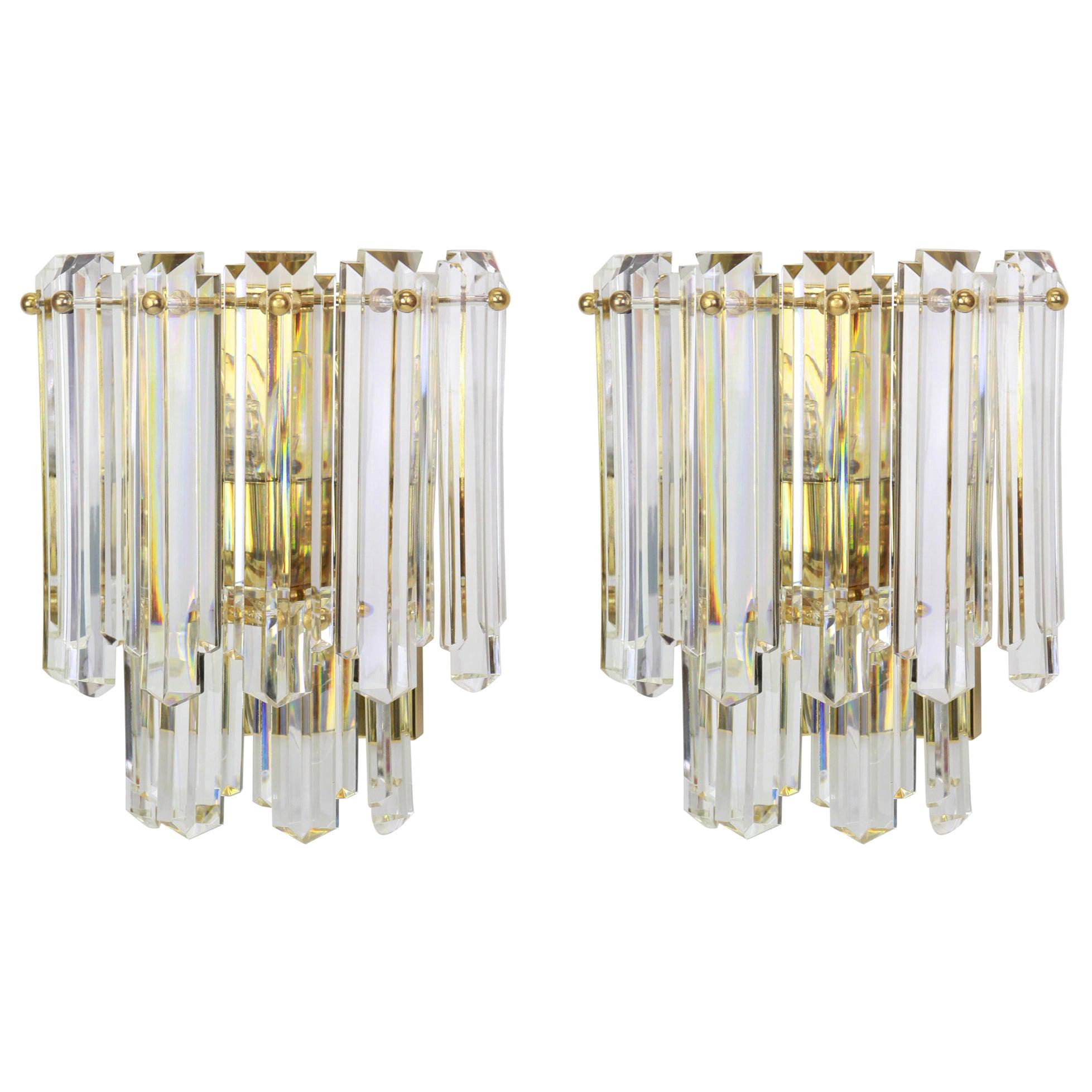 Pair of Large Kalmar Crystal Glass Sconces Wall Lights, Austria, 1970s