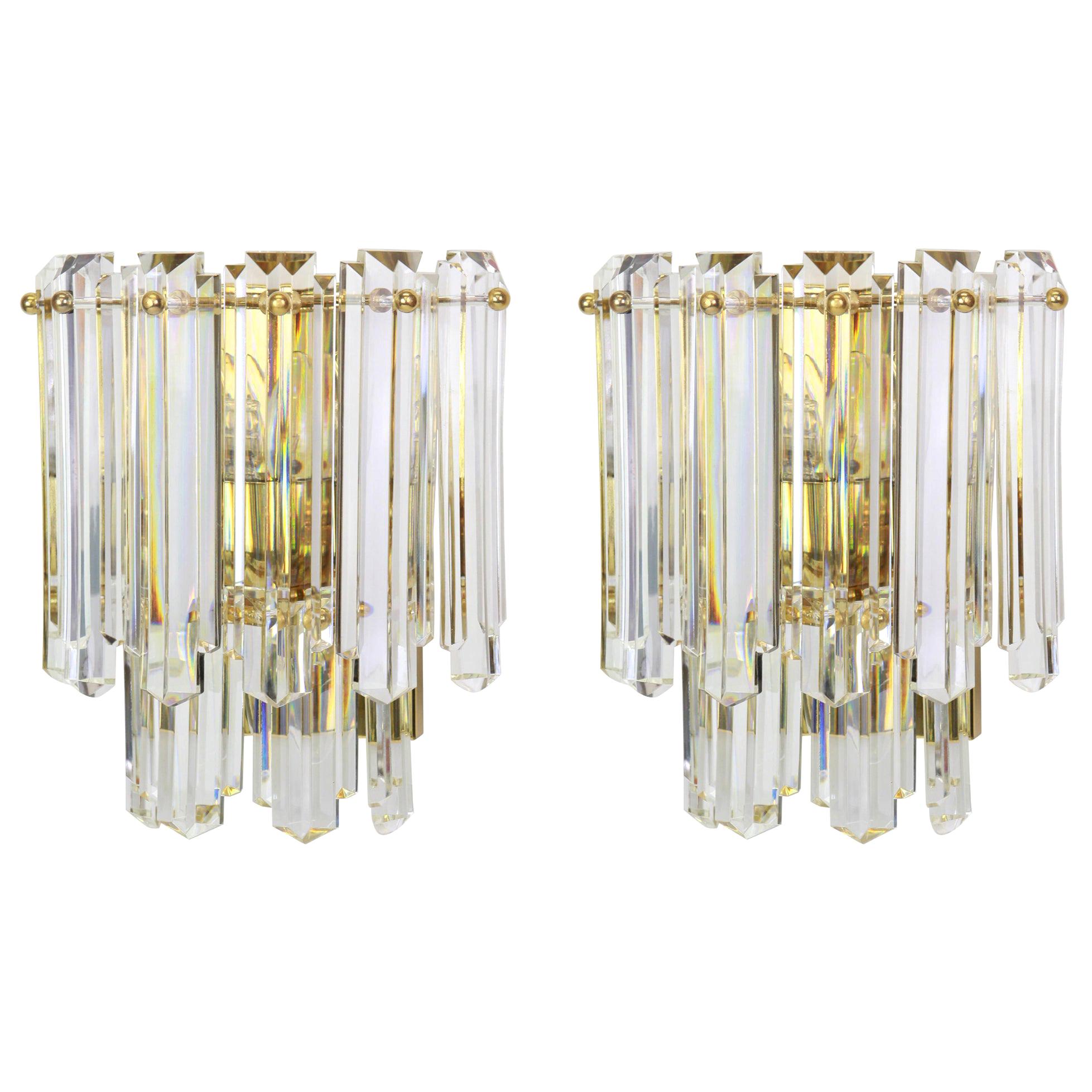 Pair of Large Kalmar Crystal Glass Sconces Wall Lights, Austria, 1970s For Sale