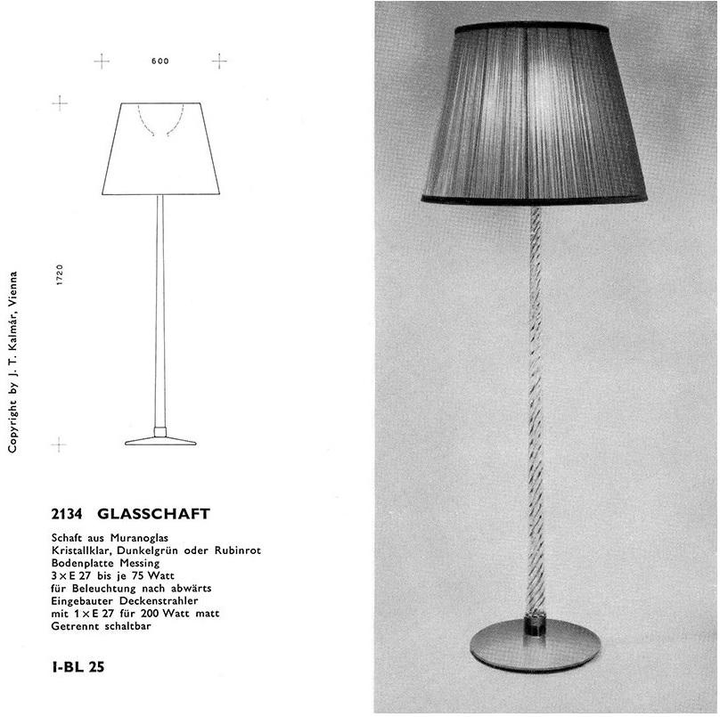 Pair of Large Kalmar Floor Lamps 'Glasschaft' no. 2134, Glass Rod Brass, 1960s For Sale 7