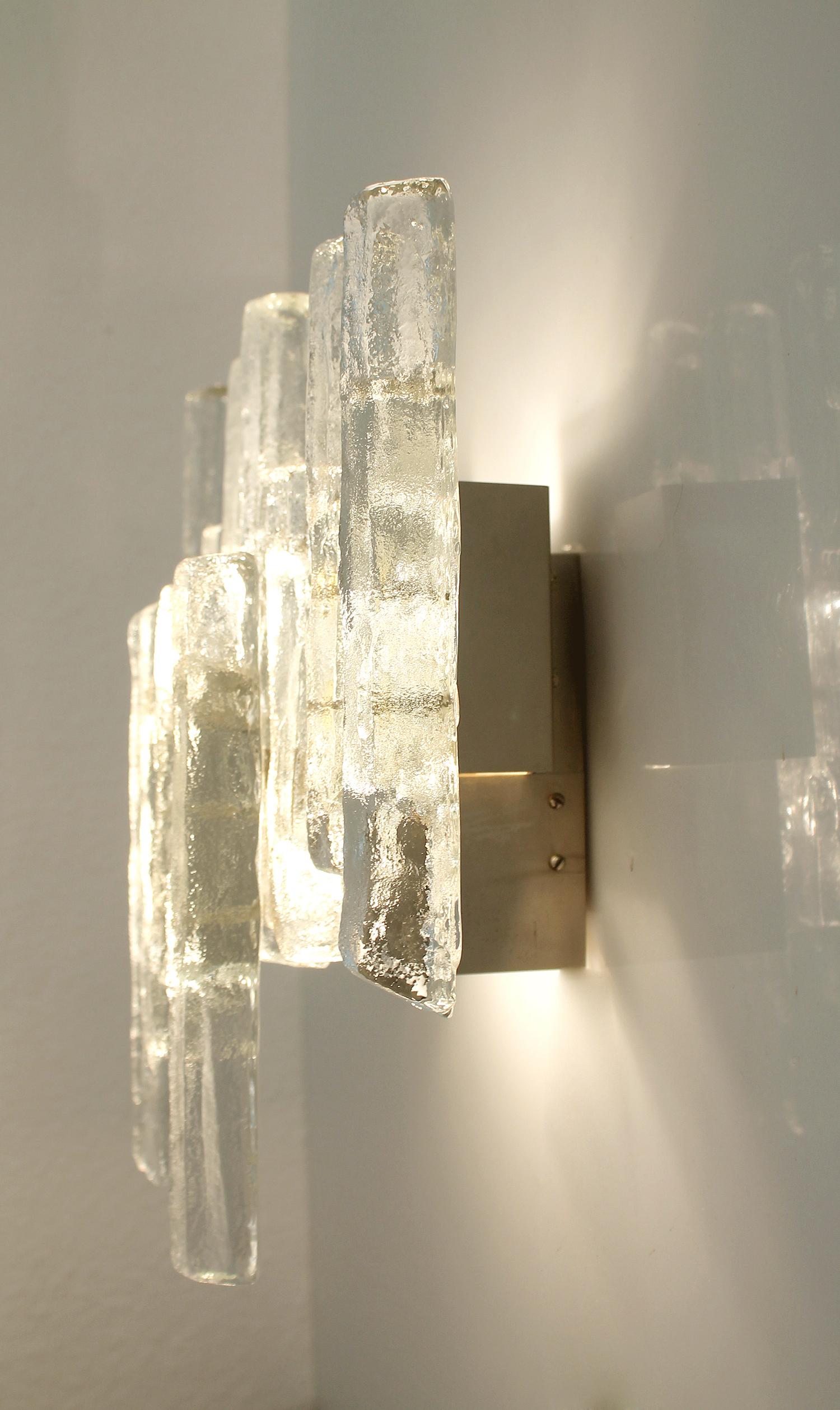 Pair of  Large Kalmar Murano Glass Sconces, Brutalist Architectonic Design For Sale 5