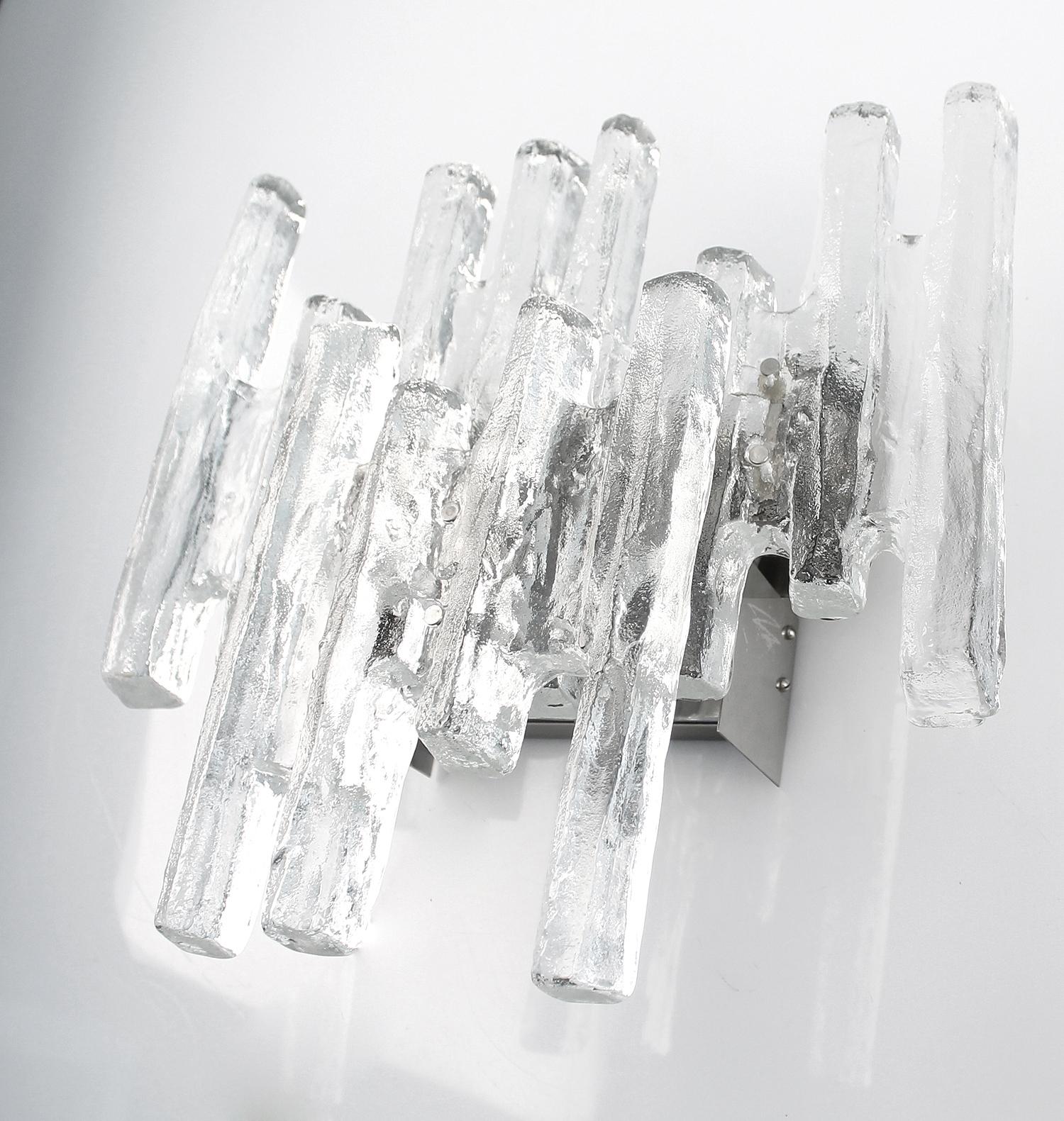 Pair of  Large Kalmar Murano Glass Sconces, Brutalist Architectonic Design For Sale 8