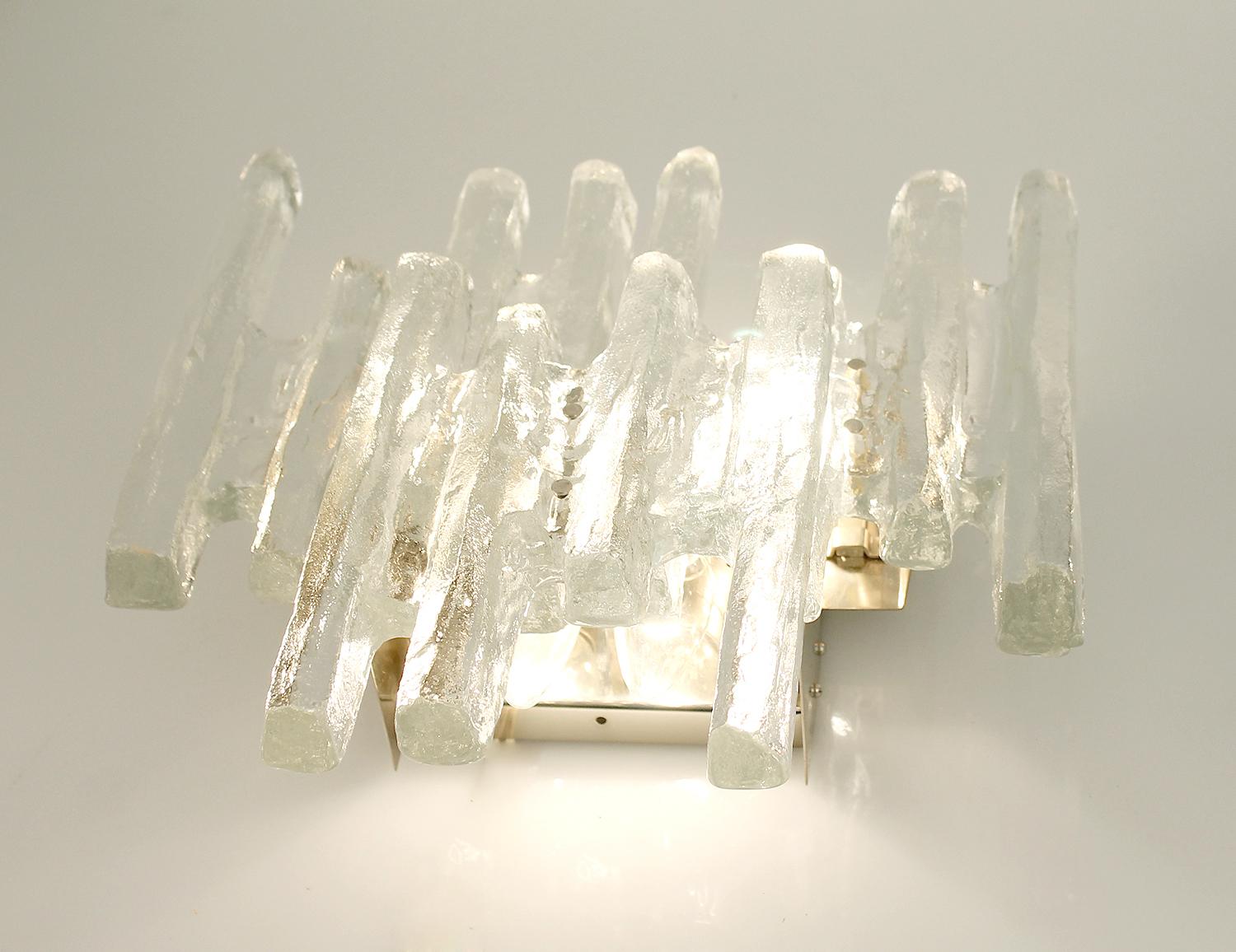 Pair of  Large Kalmar Murano Glass Sconces, Brutalist Architectonic Design For Sale 2