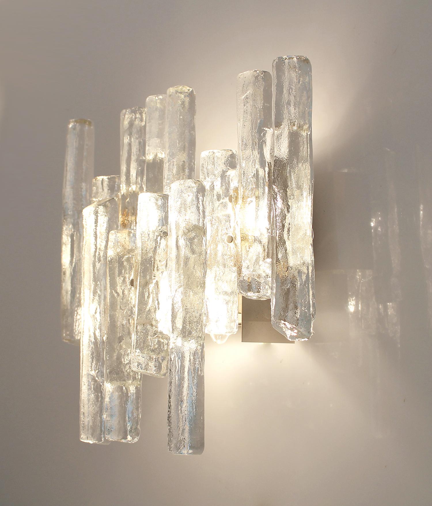 Pair of  Large Kalmar Murano Glass Sconces, Brutalist Architectonic Design For Sale 4