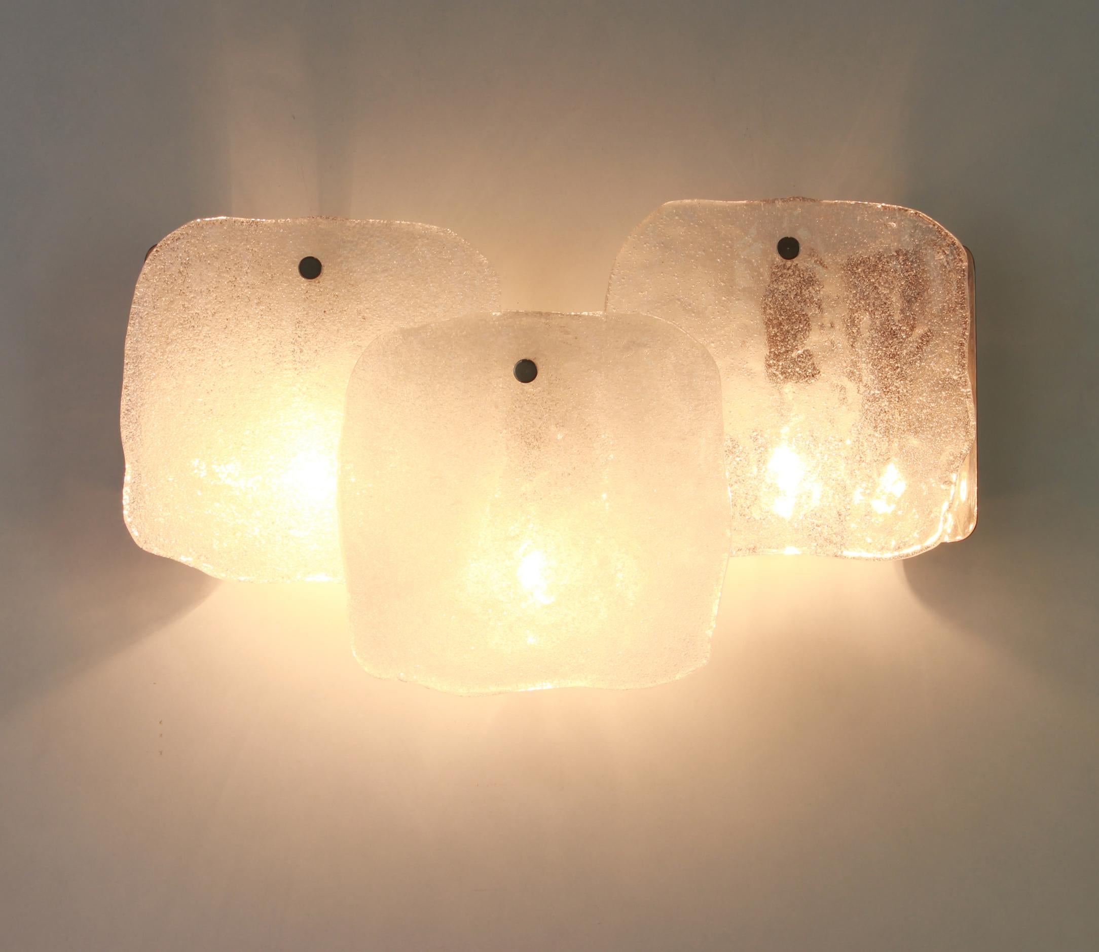 Mid-Century Modern 1 of 4 Pairs of Large Kalmar Wall Lights Murano Glass by Kalmar, Austria, 1960s For Sale