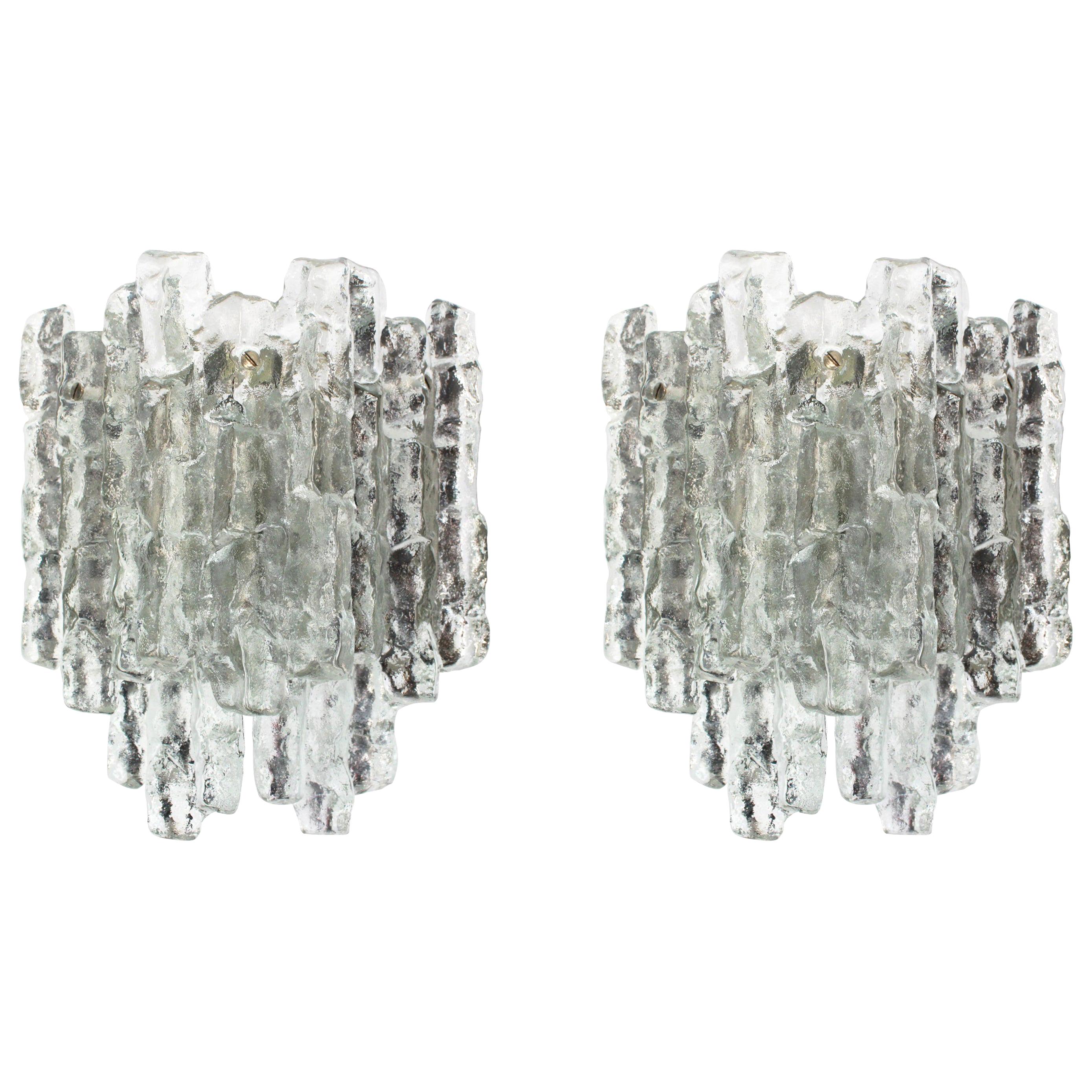 Pair of Large Kalmar Sconces Murano Wall Lights, Austria, 1960s For Sale