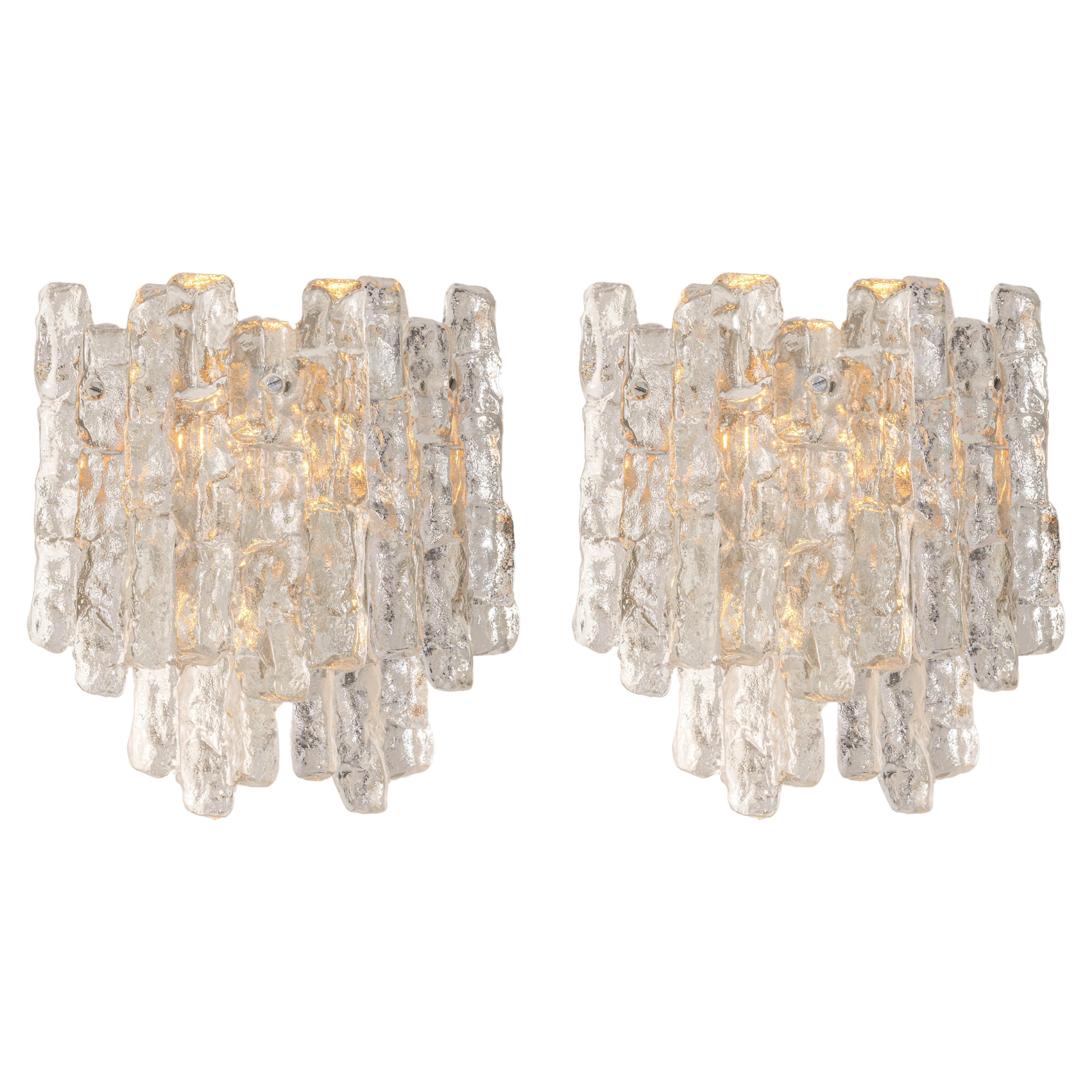 Pair of Large Kalmar Sconces Murano Wall Lights, Austria, 1960s For Sale