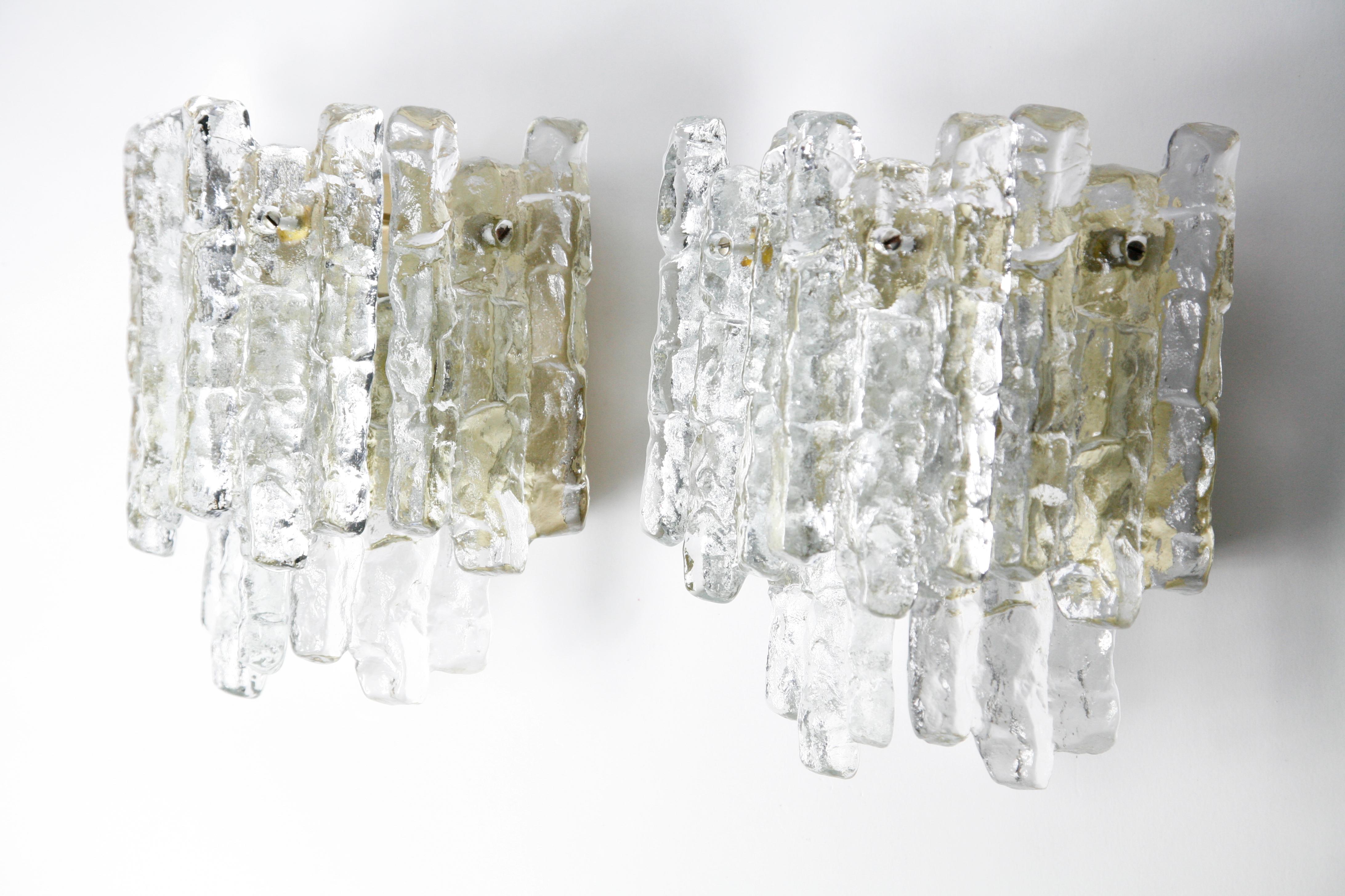 Pair of Large Kalmar Wall Lights Ice Glass, 1970s, Vienna, Austria For Sale 5