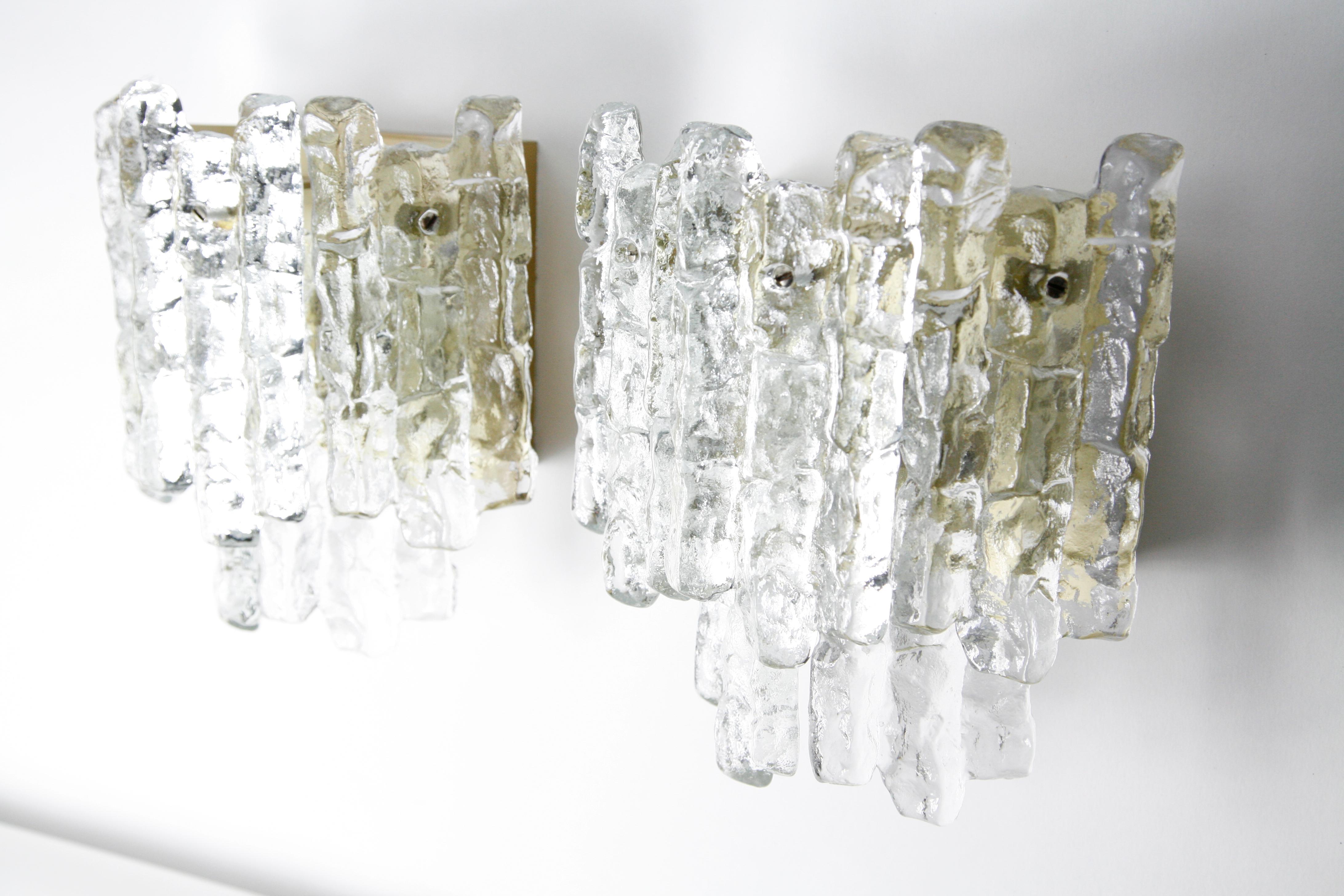 Pair of Large Kalmar Wall Lights Ice Glass, 1970s, Vienna, Austria For Sale 6