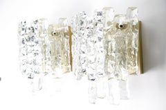 Pair of Large Kalmar Wall Lights Ice Glass, 1970s, Vienna, Austria