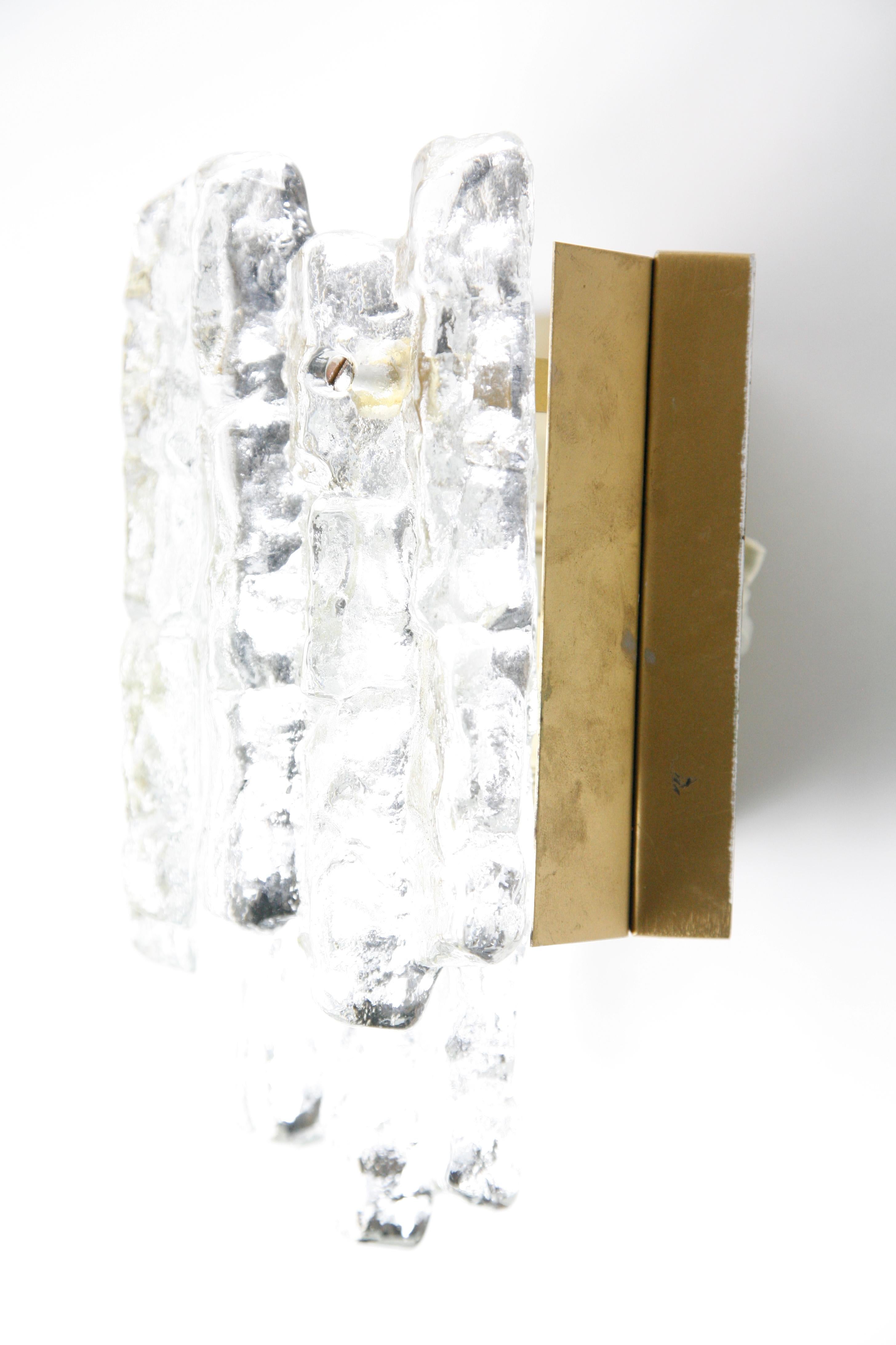 Welded Pair of Large Kalmar Wall Lights Ice Glass, 1970s, Vienna, Austria For Sale