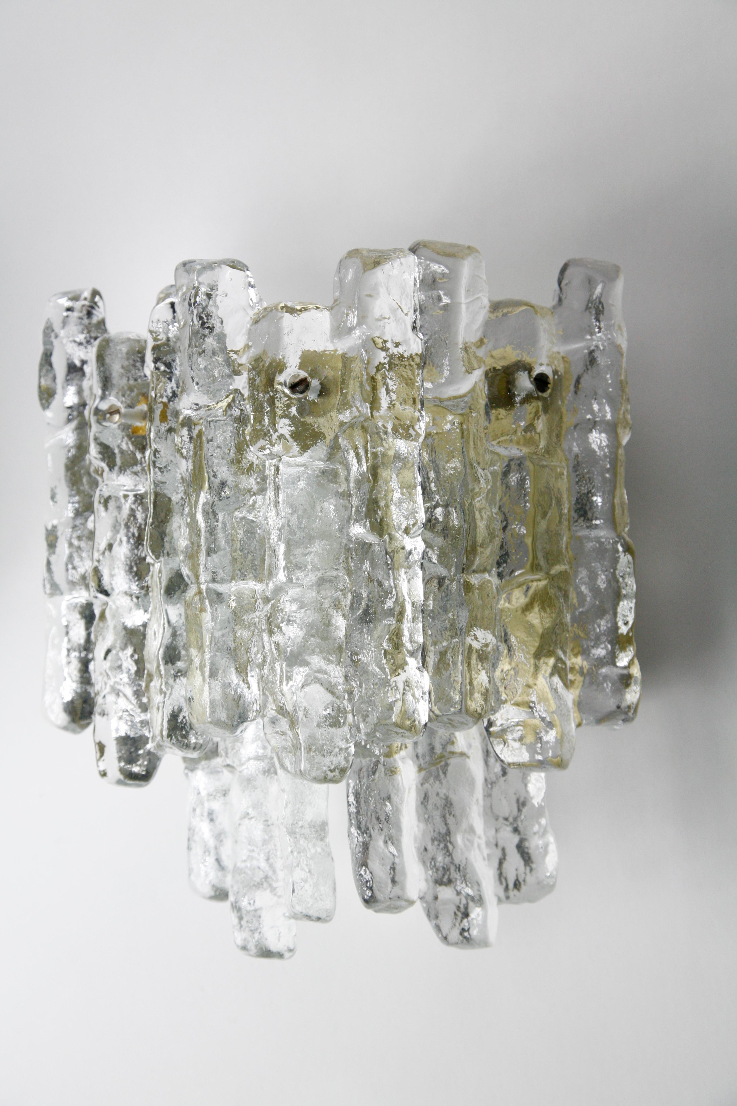 20th Century Pair of Large Kalmar Wall Lights Ice Glass, 1970s, Vienna, Austria For Sale