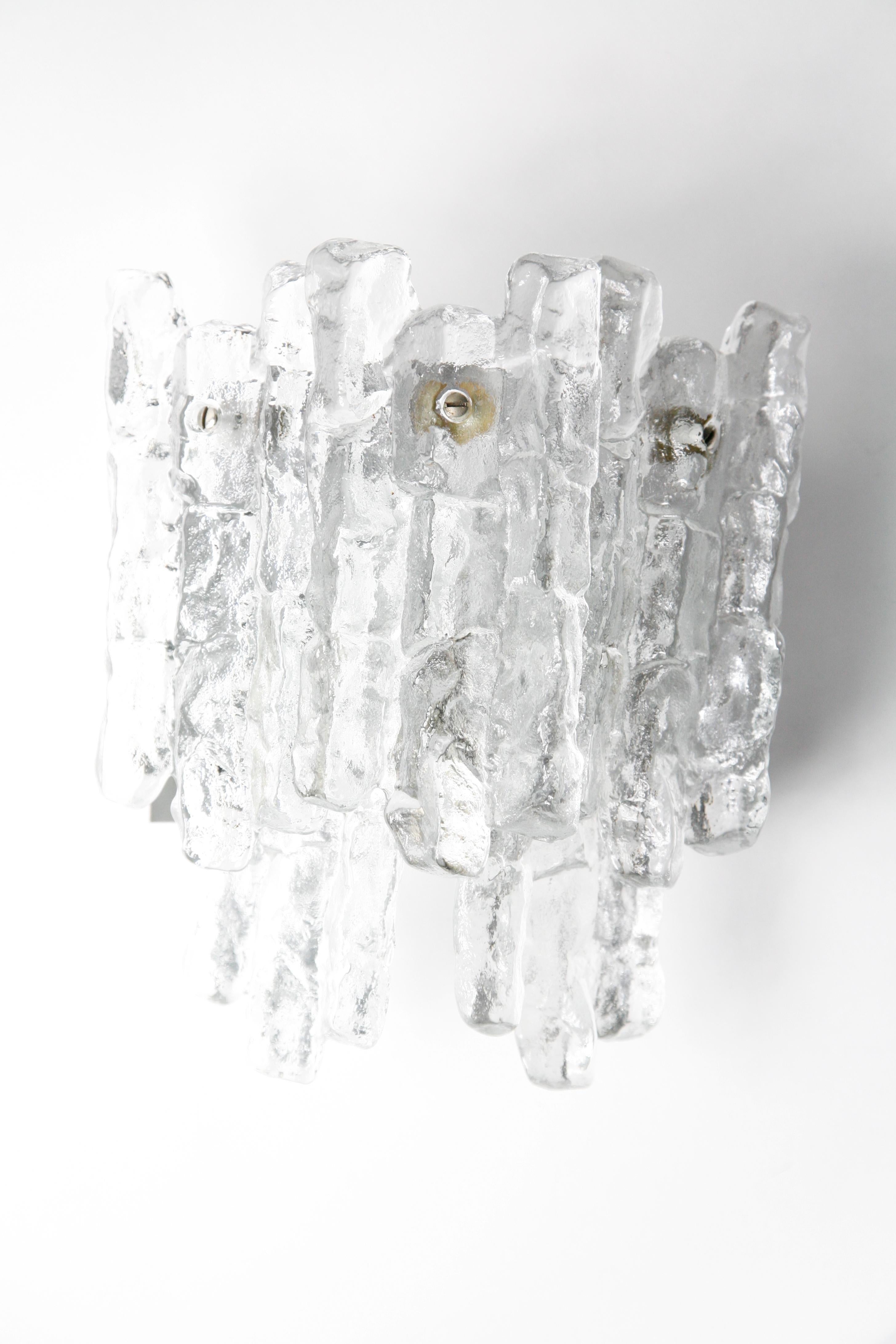 Pair of Large Kalmar Wall Lights Ice Glass, Vienna Austria, 1970s For Sale 1