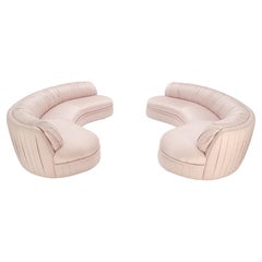 Pair of Large Kidney Shape Silk Upholstery Sofas c1970s Custom Design