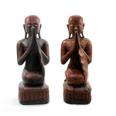 Pair of Large Kneeling Monks, Burma, Mid-18th Century