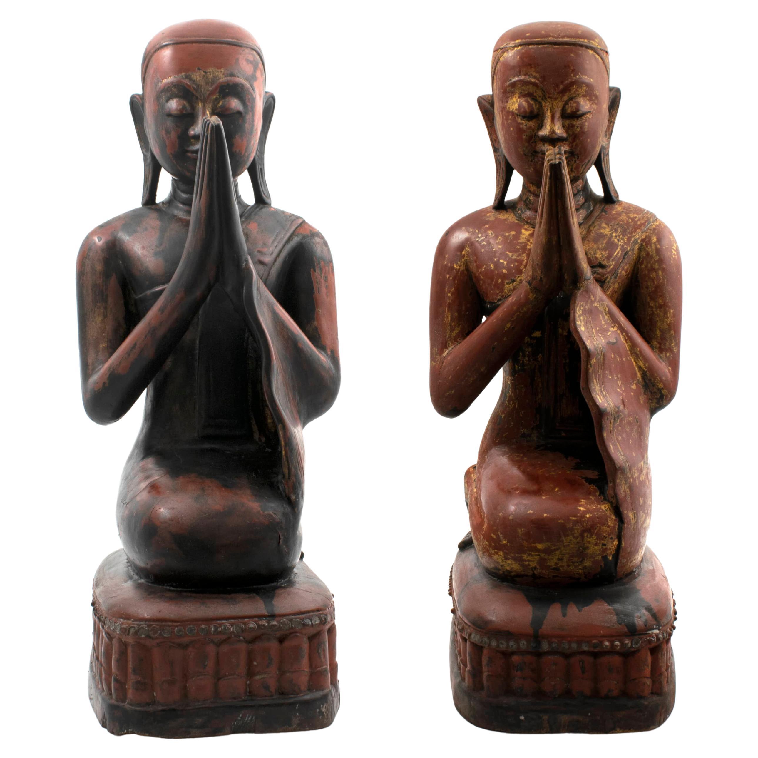 Pair of Large Kneeling Monks, Burma, Mid-18th Century For Sale