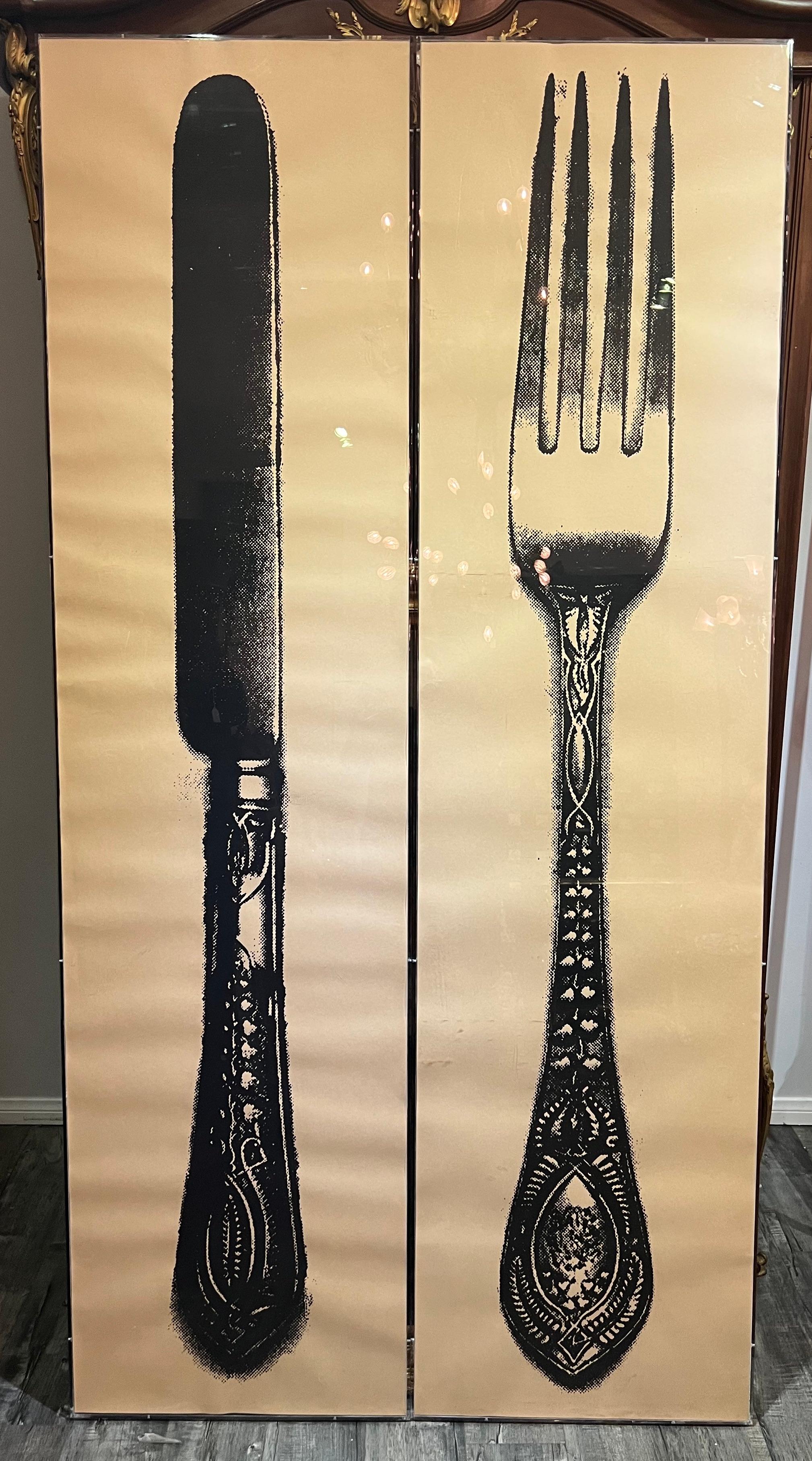 Pair of Large Knife & Fork Lithographs in Acrylic Frames  In Excellent Condition For Sale In Los Angeles, CA