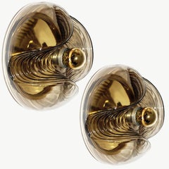 Pair Of Large Koch and Lowy Smoked Glass Wall Sconces/Flush by Peill Putzler