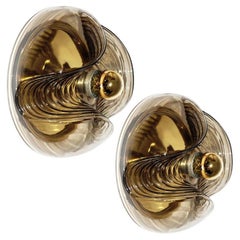 Pair Of Large Koch and Lowy Smoked Glass Wall Sconces/Flush by Peill Putzler