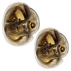 Pareja de grandes apliques/plafones de cristal ahumado Koch & Lowy de Peill Putzler