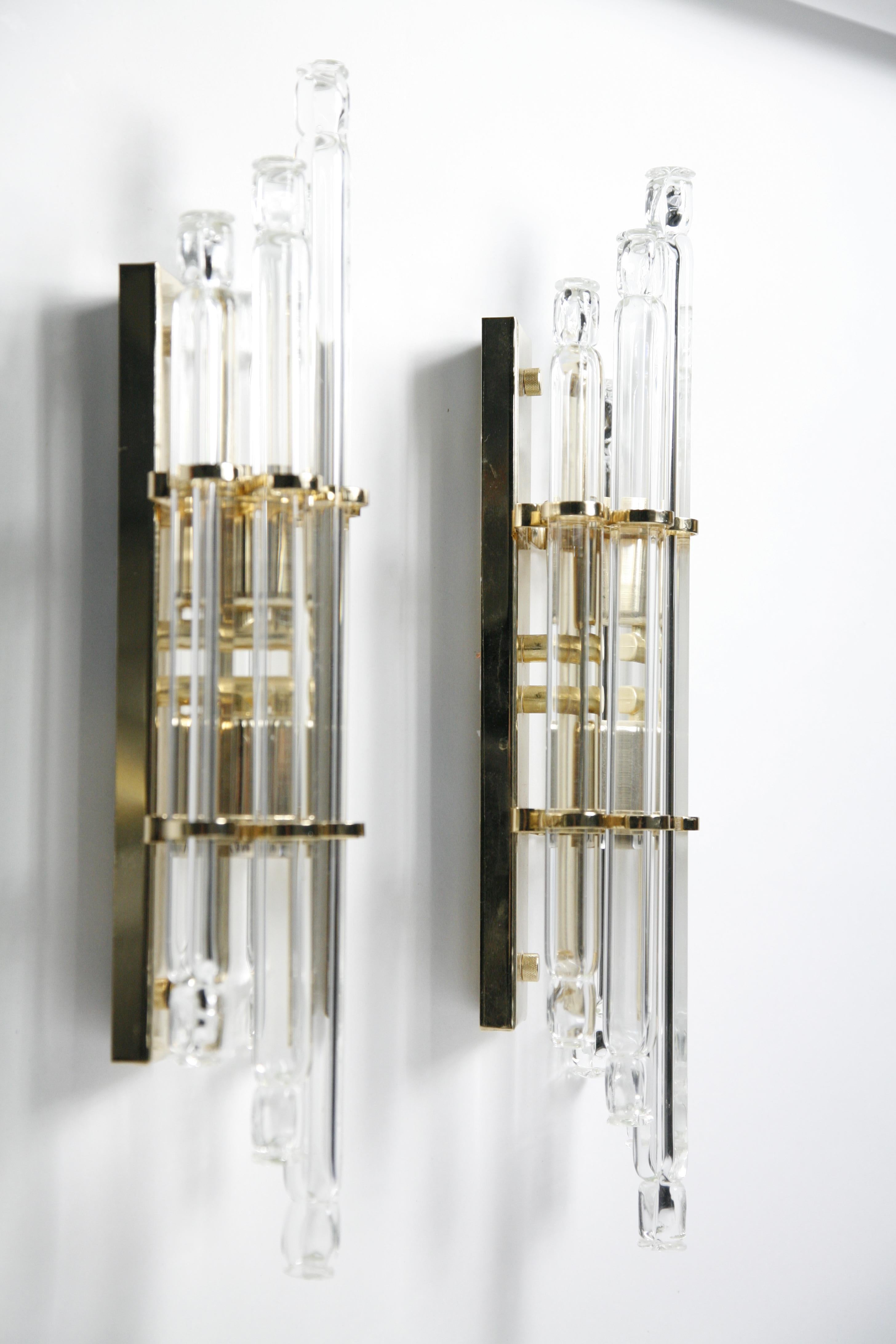 Hand-Crafted Pair of Large Kowatz Crystal Rod Sconces, Germany, 1980