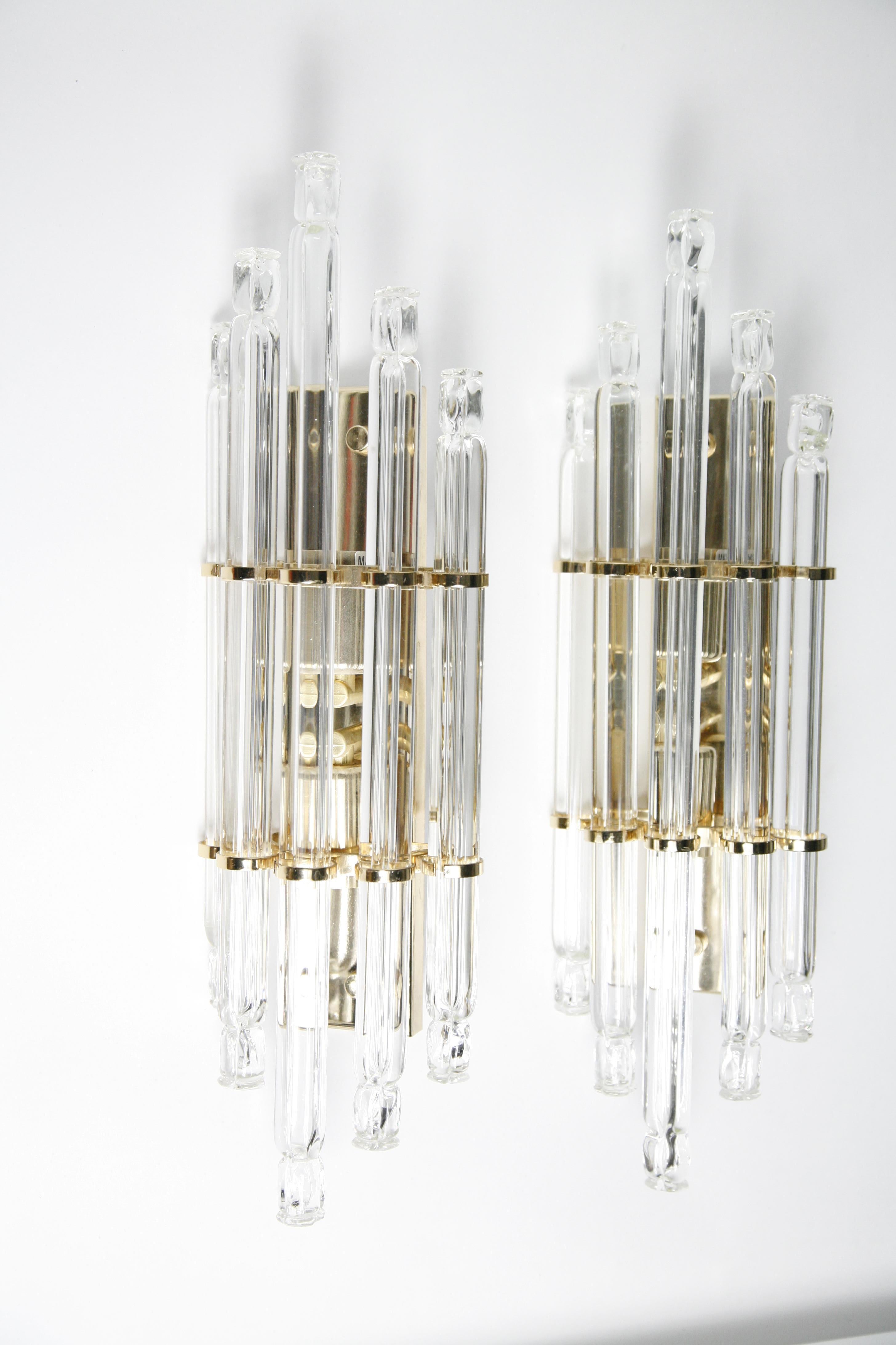 Pair of Large Kowatz Crystal Rod Sconces, Germany, 1980 In Good Condition In Bronx, NY