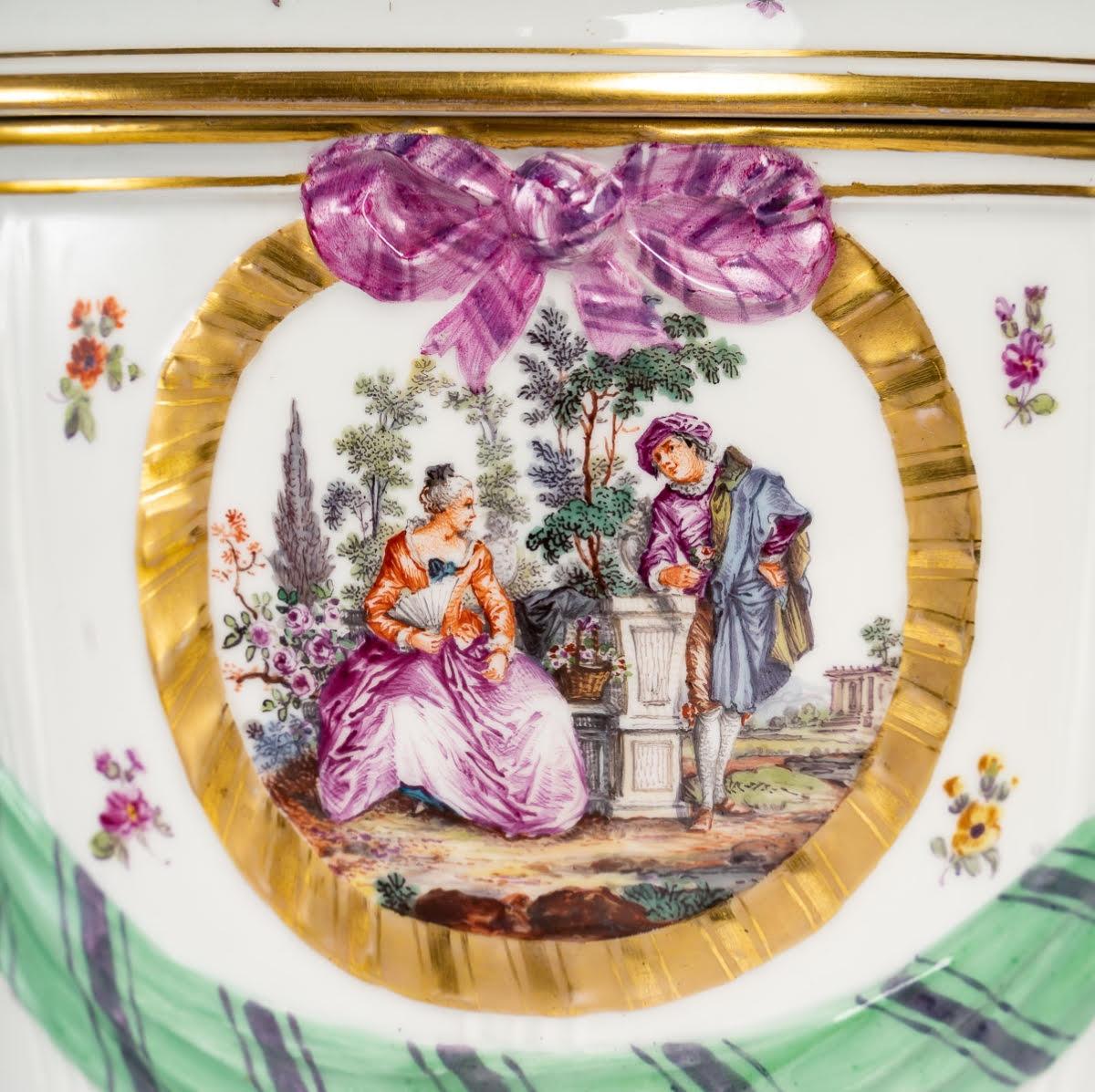 European Pair of Large KPM Porcelain Covered Pots, 19th Century. For Sale
