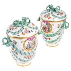 Antique Pair of Large KPM Porcelain Covered Pots, 19th Century.