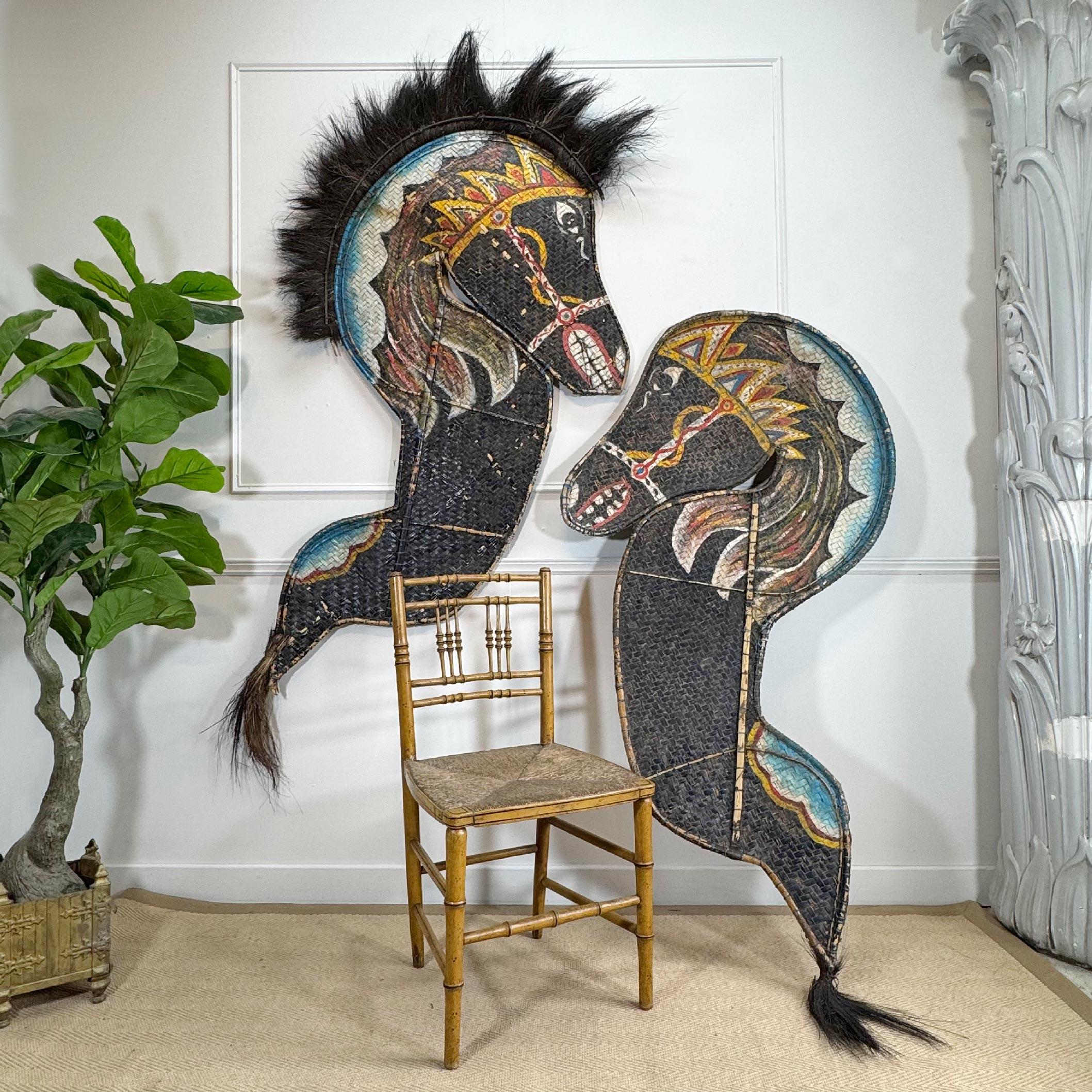 Bamboo Pair of Large Kuda Lumping Ceremonial Horses from Java For Sale