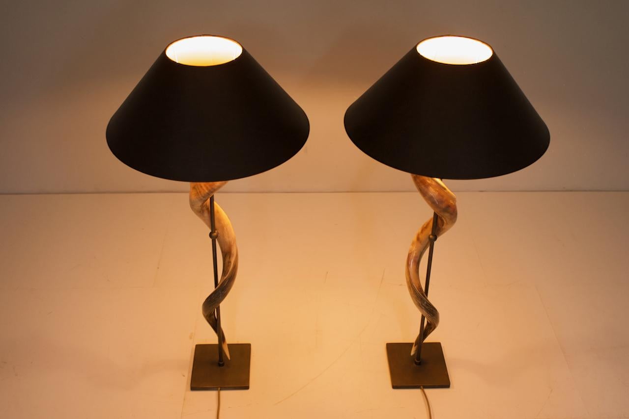 Mid-Century Modern Pair of Large Kudo Horn Table or Floor Lamps