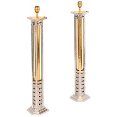 Retro Pair of Large Lamps in Cast Aluminium and Gilt Bronze, 1970s