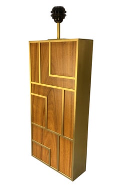 Paar große Lampen aus Teakholz und gebürstetem Messing