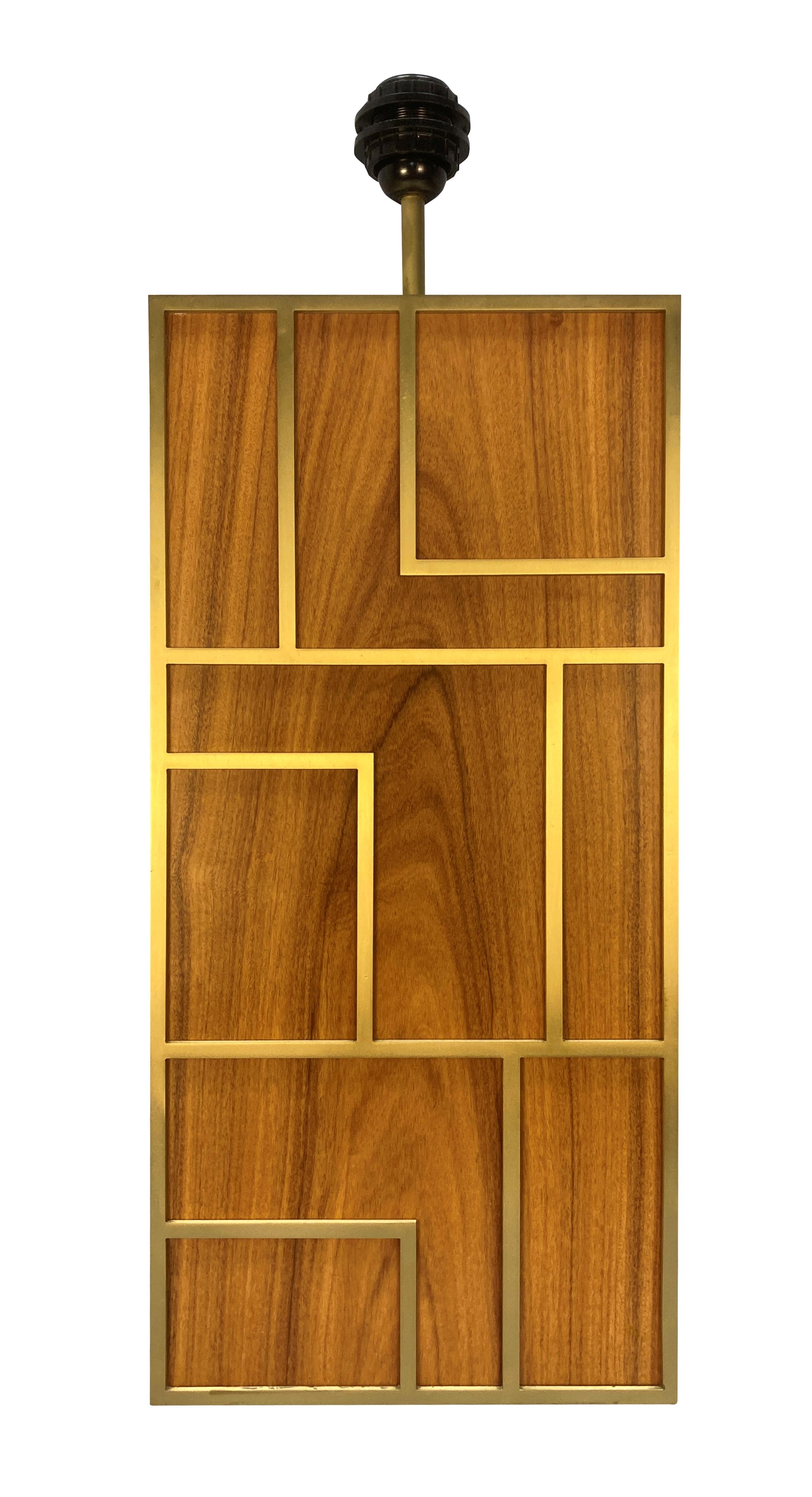 Mid-Century Modern Pair Of Large Lamps In Teak & Brushed Brass For Sale