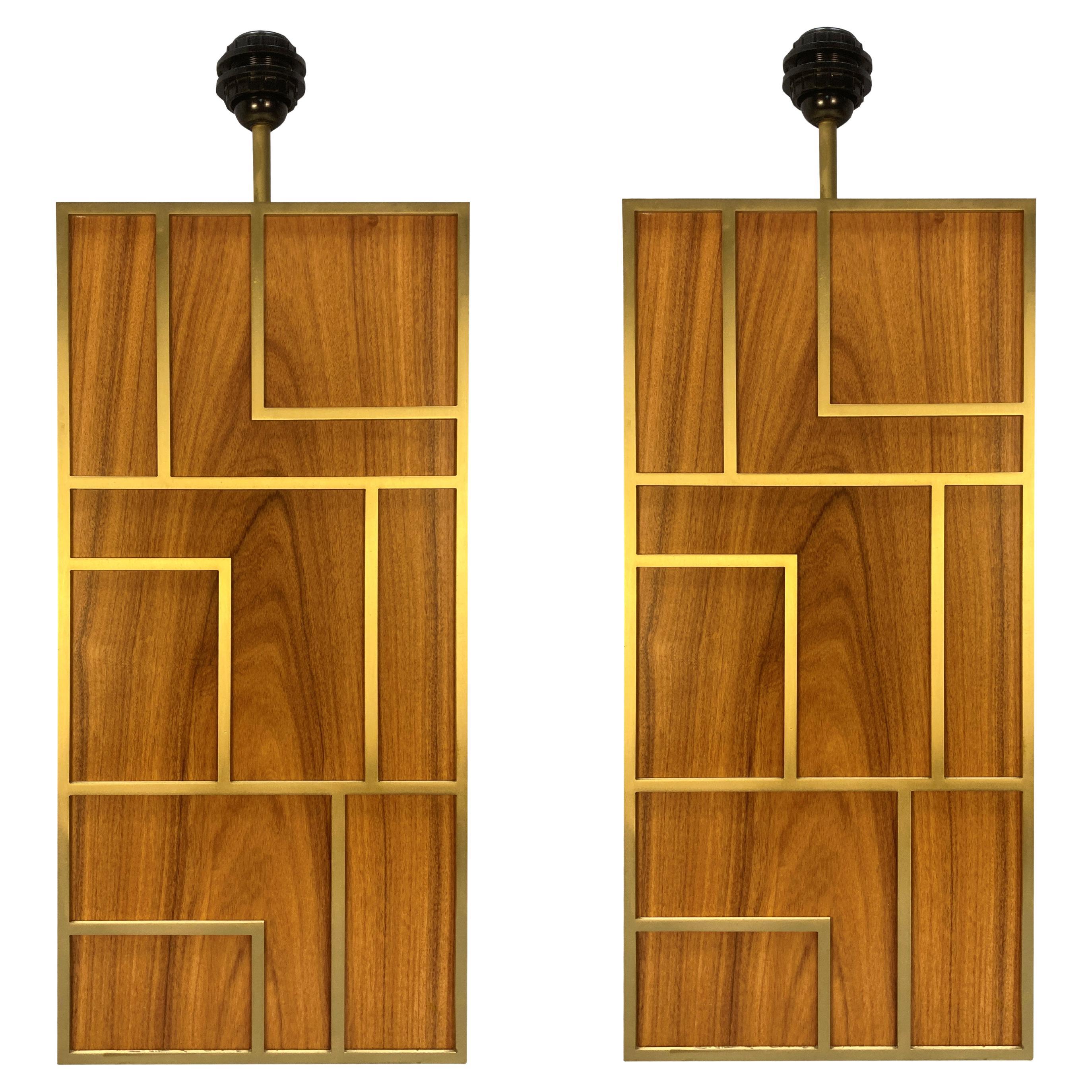 Pair Of Large Lamps In Teak 
Brushed Brass For Sale