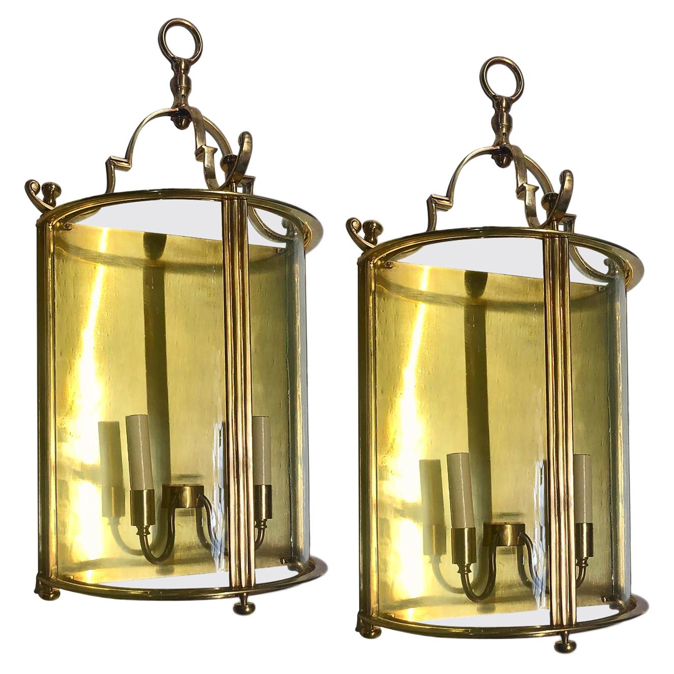 Pair of Large Lantern Sconces For Sale