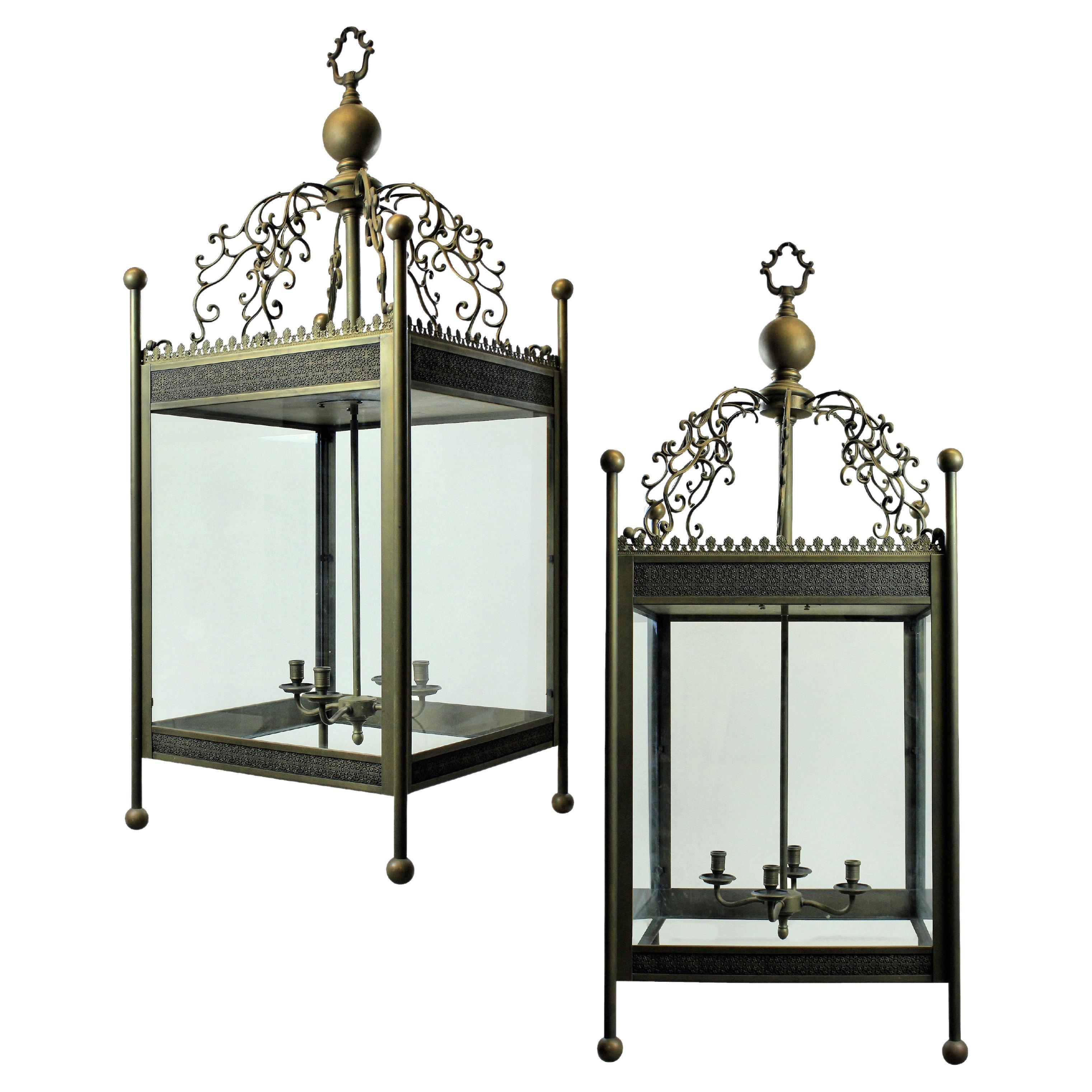 Pair of Large Lanterns Designed For The St. Pancras Hotel, London For Sale