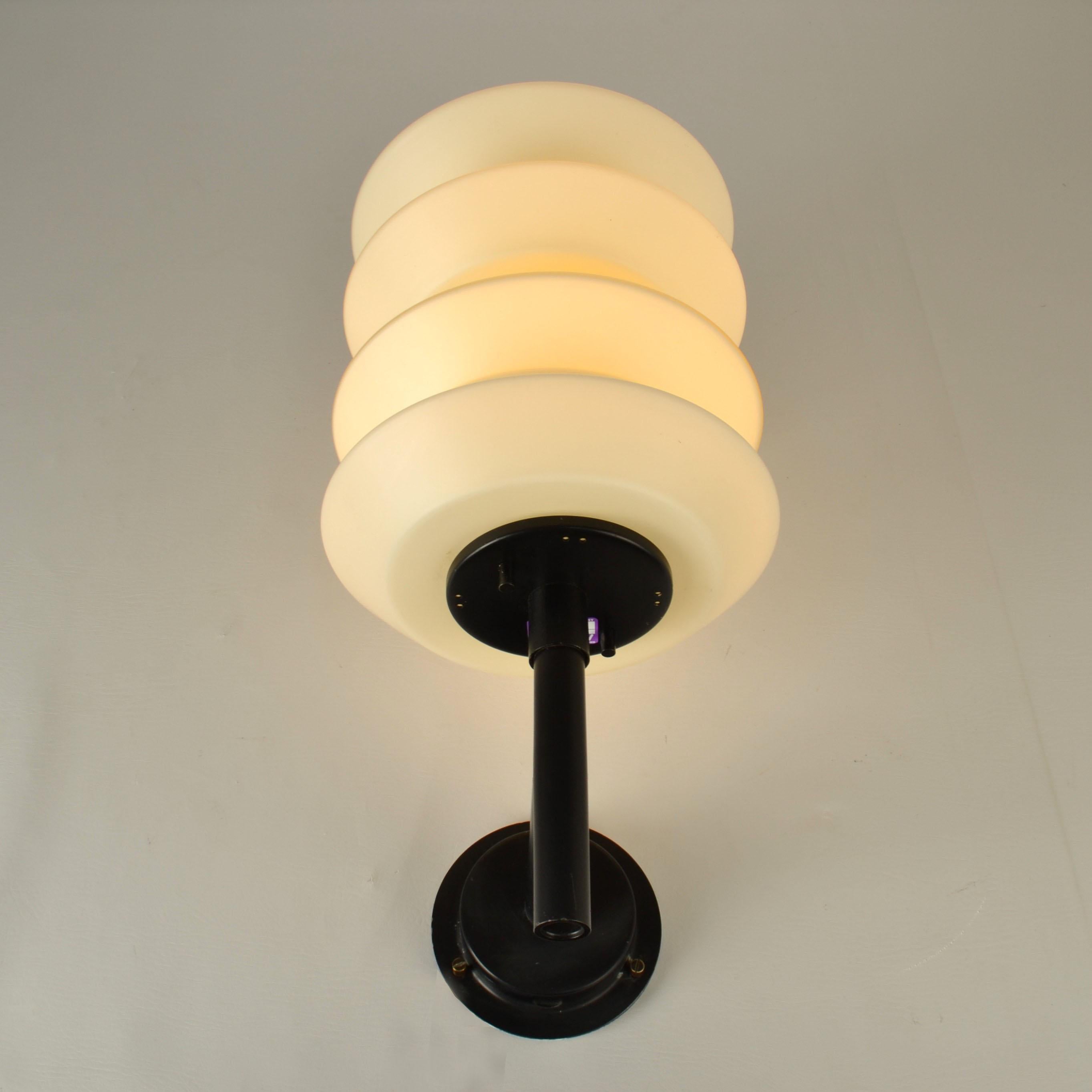 Pair of Large lanterns or Wall Lights opaline glass on black frames att to Raak For Sale 3