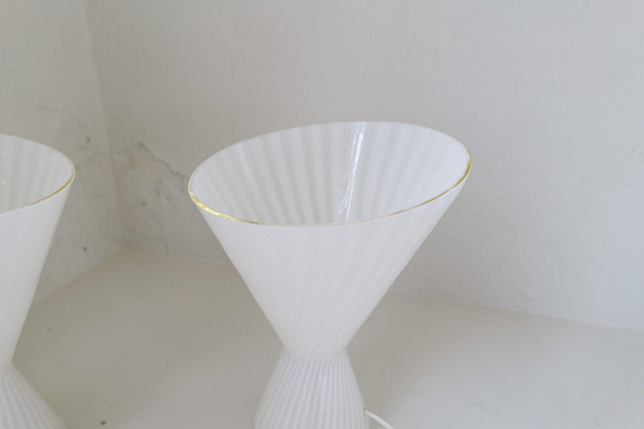 Pair of Large Large Classic white murano table lamps Italy 1970s For Sale 3