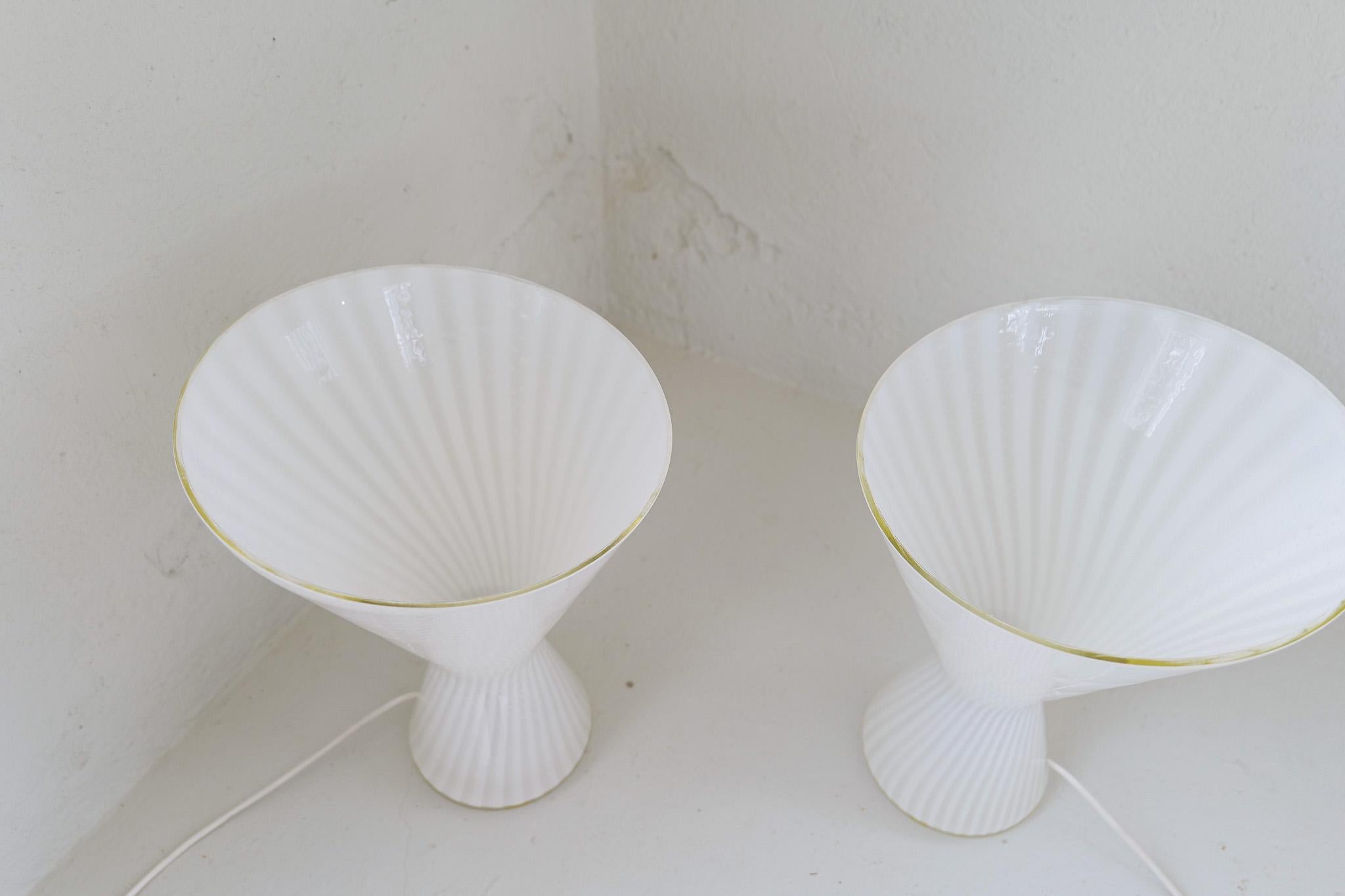 Pair of Large Large Classic white murano table lamps Italy 1970s For Sale 4