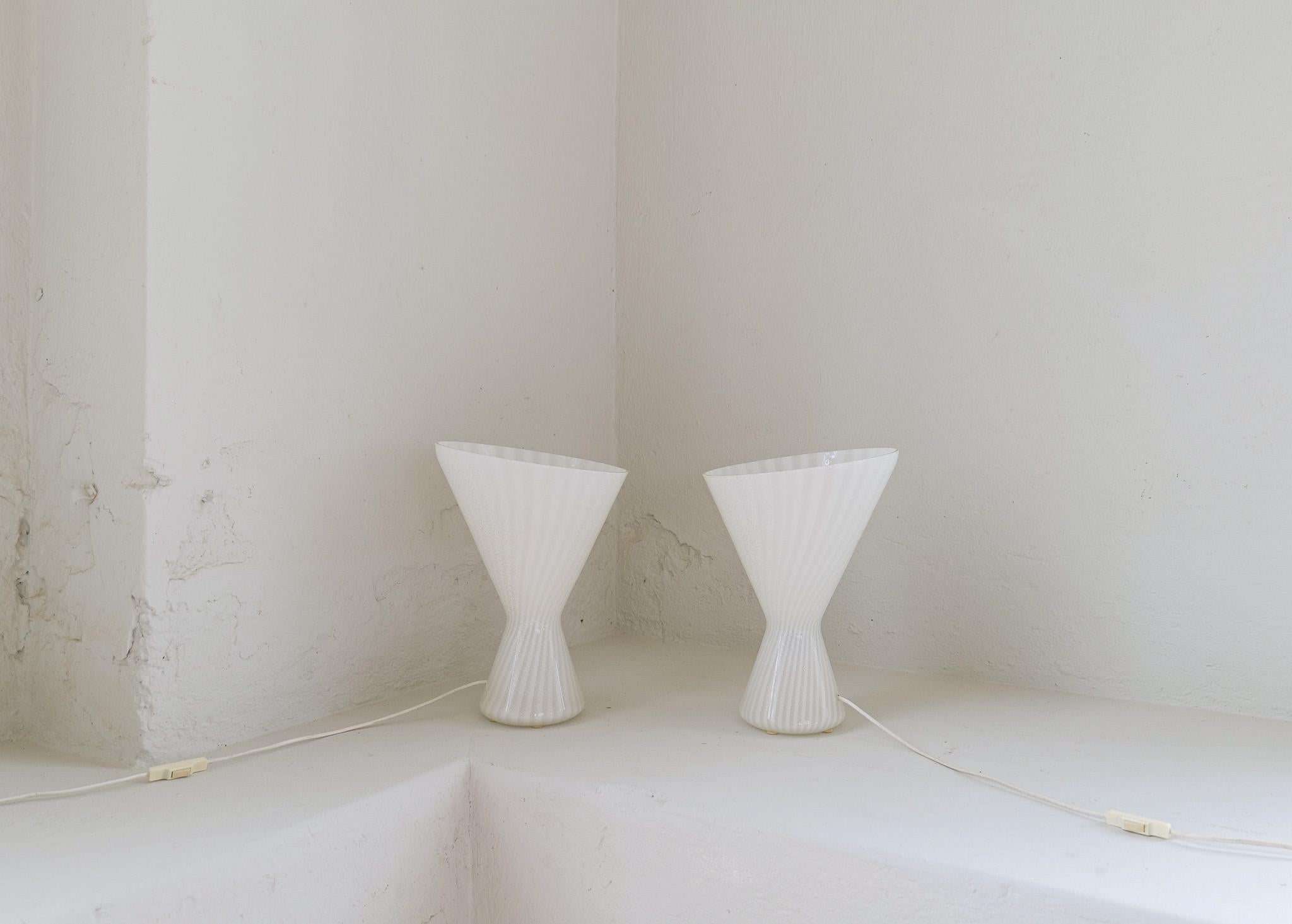 Art Glass Pair of Large Large Classic white murano table lamps Italy 1970s For Sale