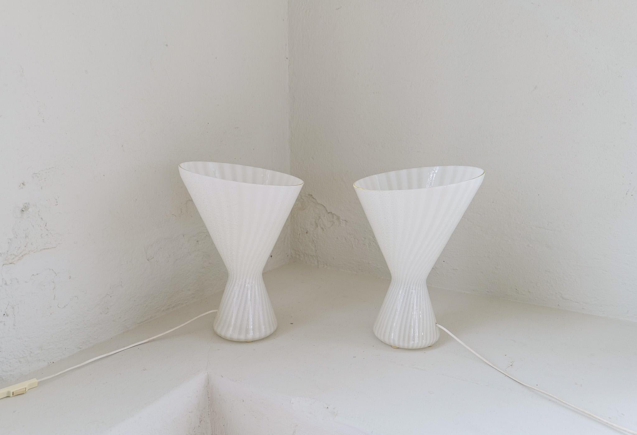 Pair of Large Large Classic white murano table lamps Italy 1970s For Sale 2