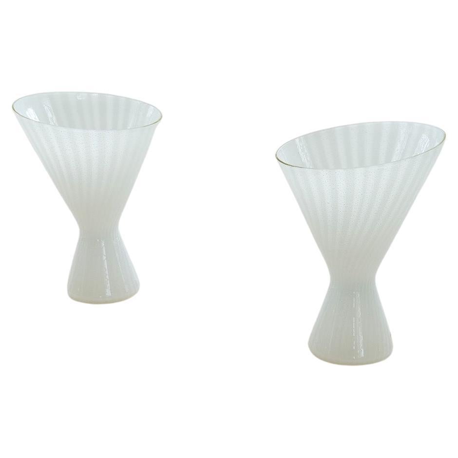 Pair of Large Large Classic white murano table lamps Italy 1970s