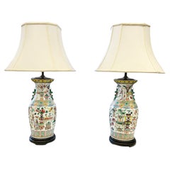 Pair of Large Late 19th Century Bogu Period Chinese Vase Lamps