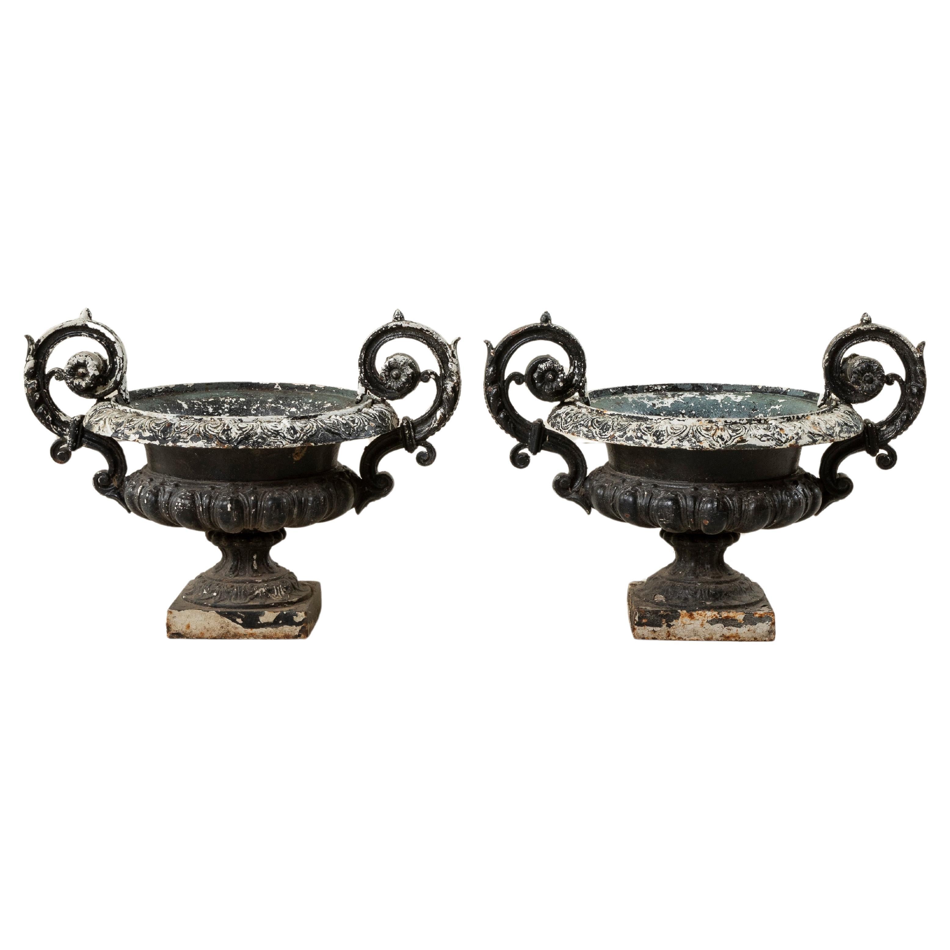 Pair of Large Late 19th Century French Cast Iron Jardinieres, Urns, Planters