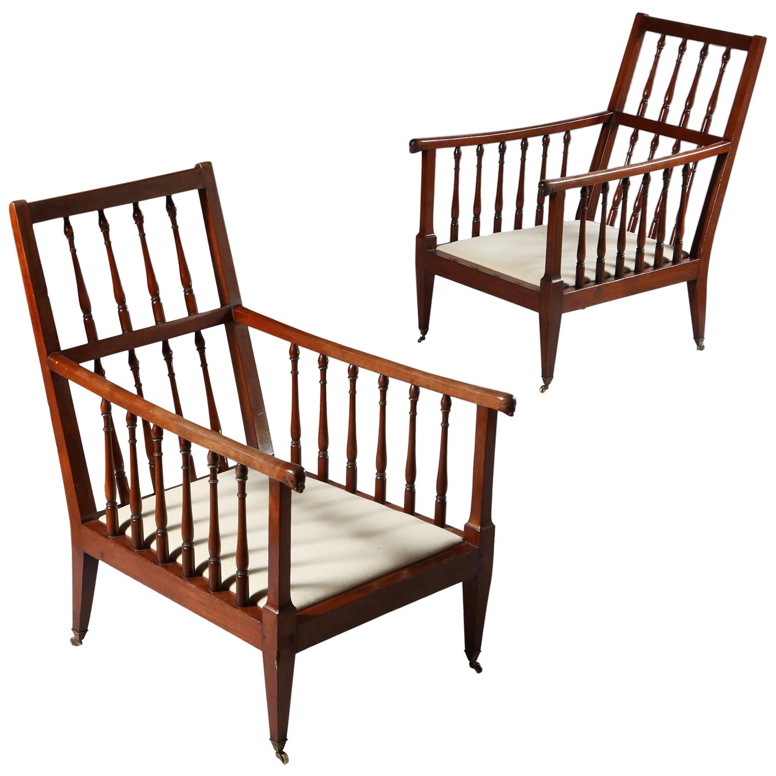Pair of Large Late 19th Century Mahogany Wood English Library Armchairs