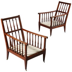 Pair of Large Late 19th Century Mahogany Wood English Library Armchairs