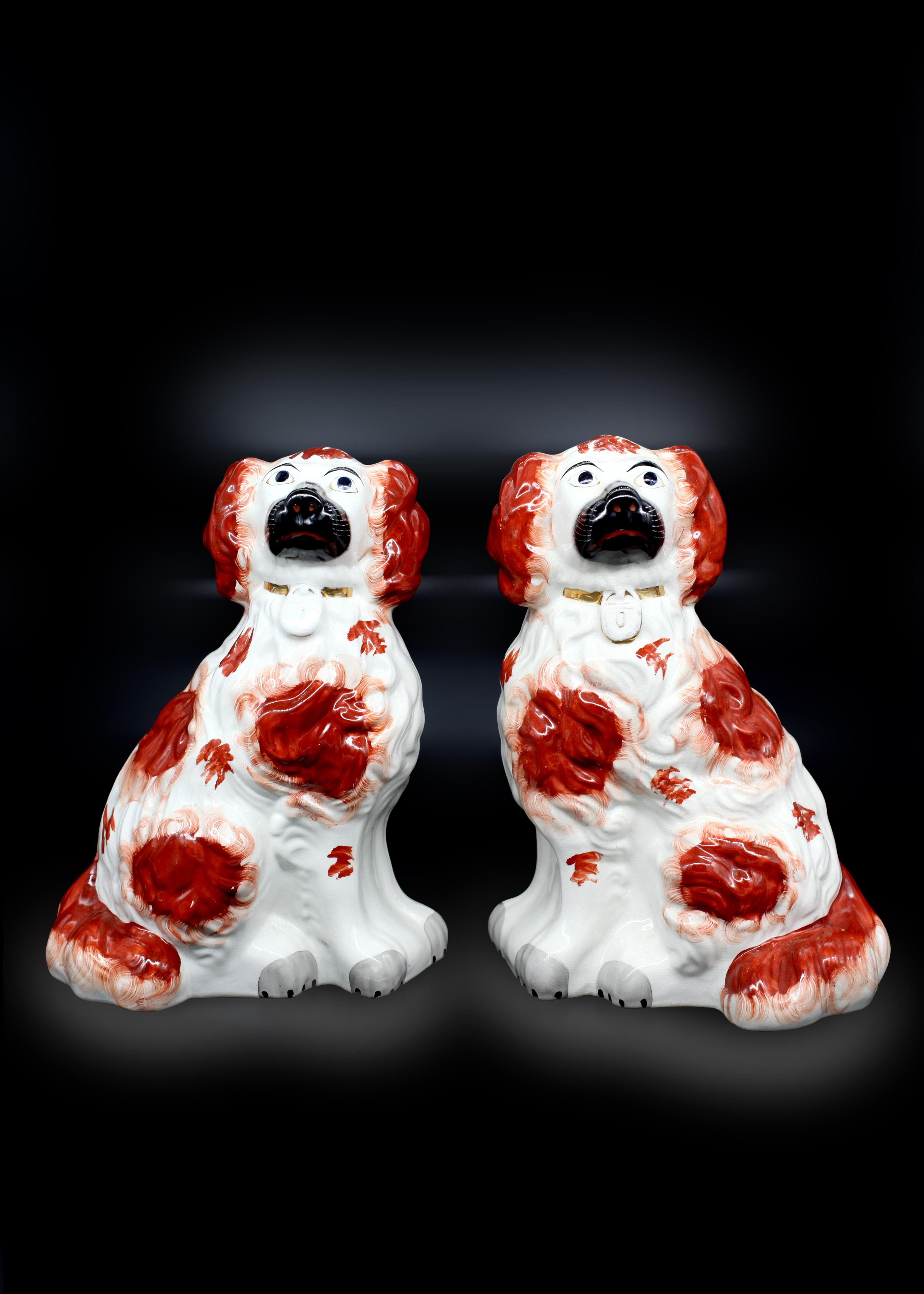 Glazed Pair Of Large Late Victorian Staffordshire Dogs