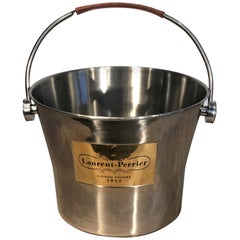 Retro Pair of Large "Laurent Perrier" Champagne Coolers with Leather-Covered Handles