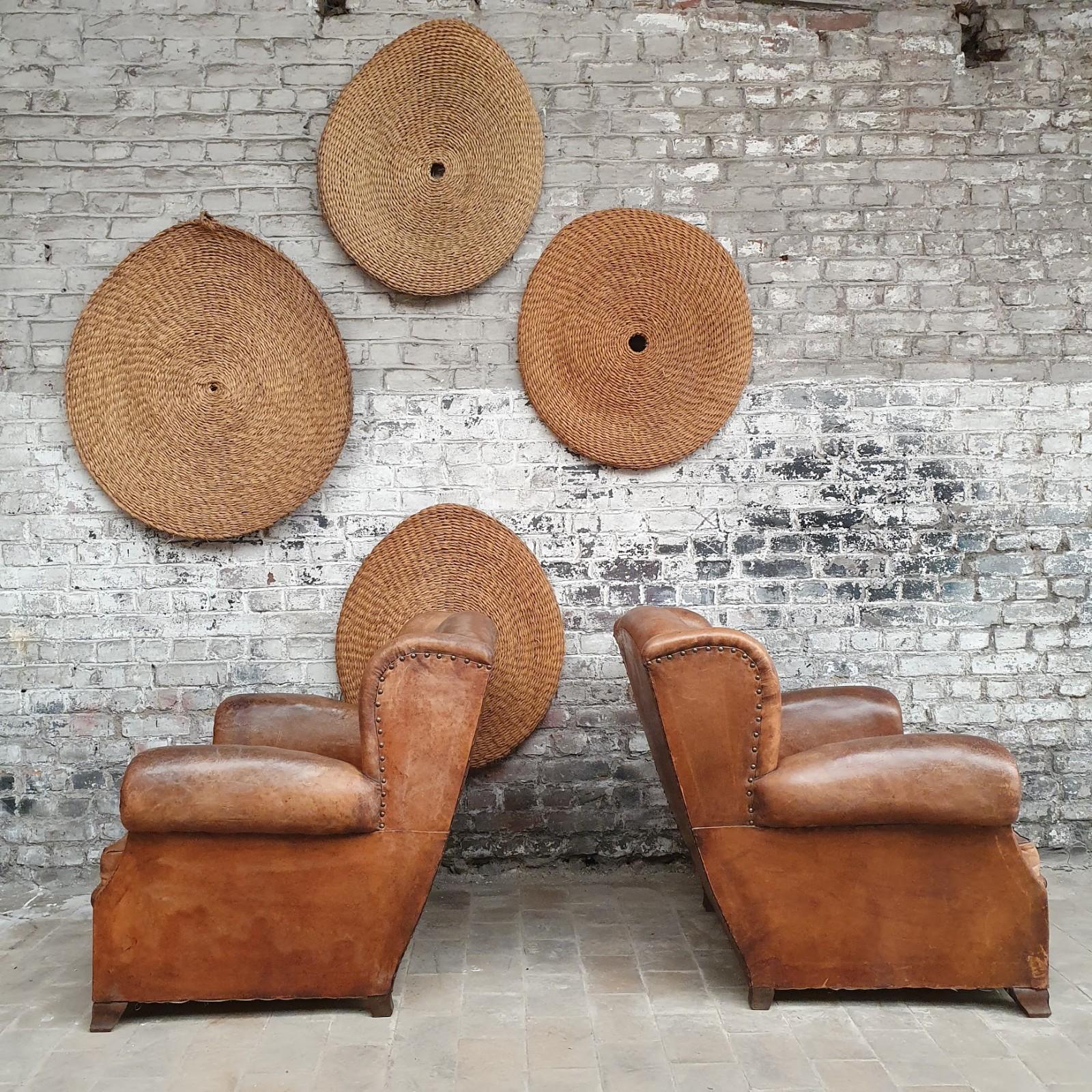 French Pair of Large Leather Club Armchairs