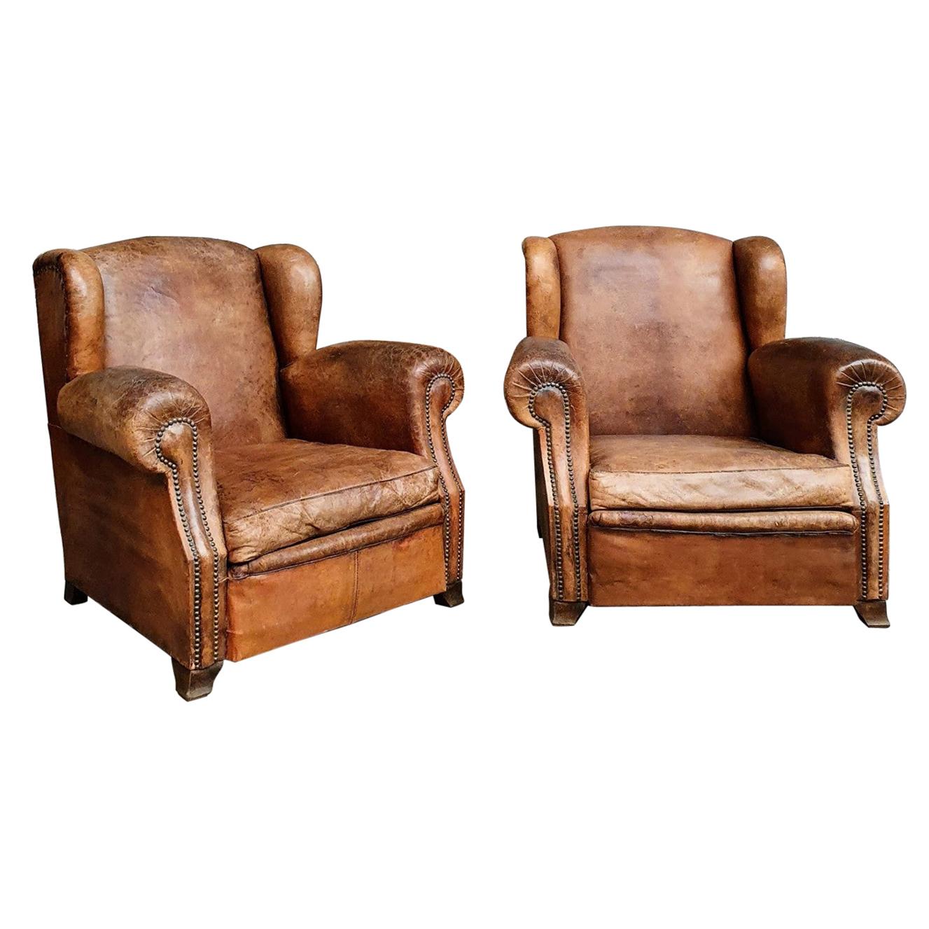 Pair of Large Leather Club Armchairs